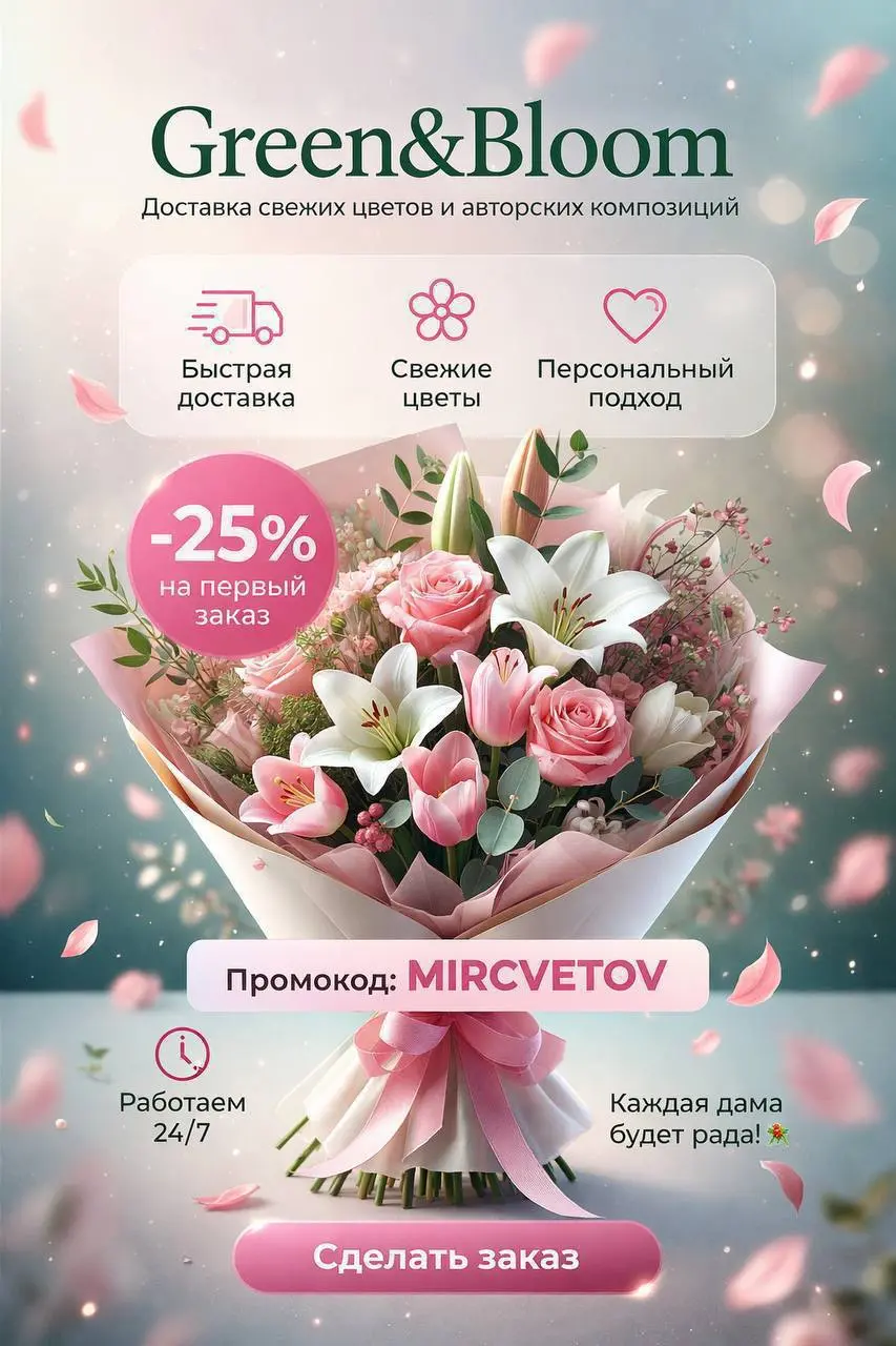 🌸 Анализ 7,000 заказов Green&Bloom показывает: 98% клиентов отмечают безопасность и точность доставки - никаких срывов и стресса! Благодаря уникальной системе контроля свежести и персональному подходу... | Сетка — социальная сеть от hh.ru