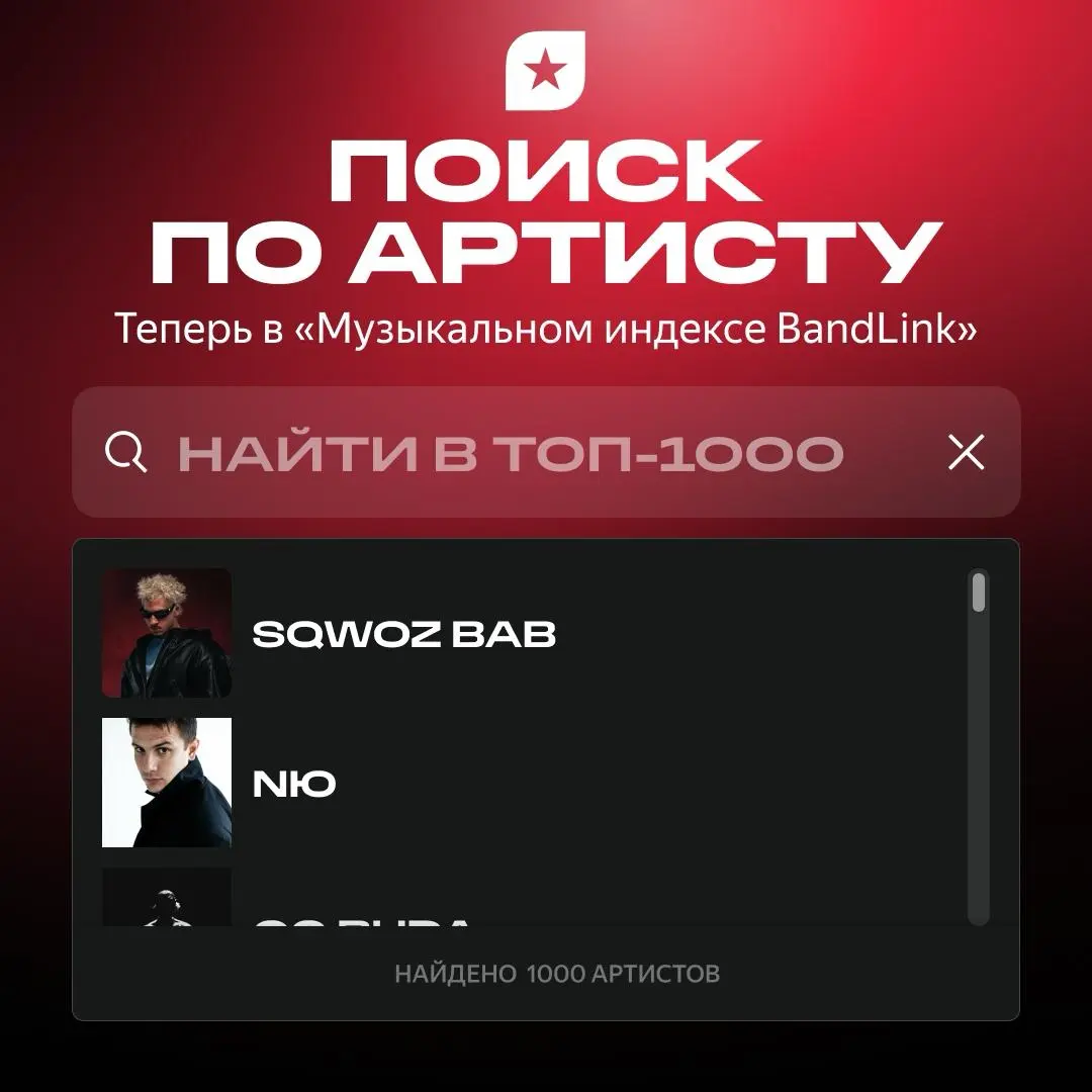 🎧#digest — в «Музыкальном индексе BandLink» появился поиск по артистам
BandLink обновили свой «Музыкальный индекс» — теперь в рейтинге можно искать конкретных исполнителей | Сетка — социальная сеть от hh.ru