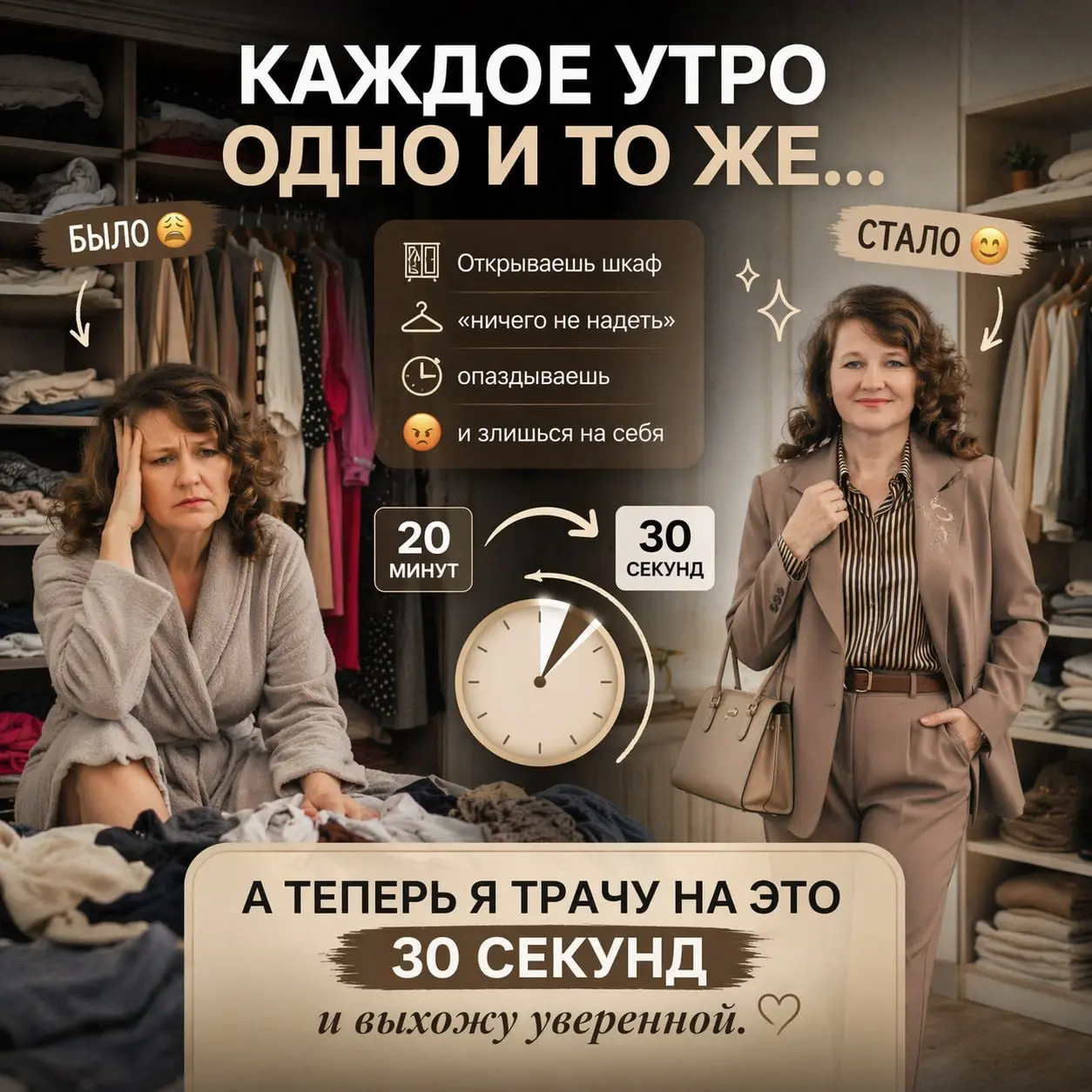 Утром нечего надеть? 🤍
Сколько времени, настроения и сил уходит не на сами сборы, а на бесконечный внутренний диалог с гардеробом, когда вещи есть, а ощущения готового образа нет | Сетка — социальная сеть от hh.ru