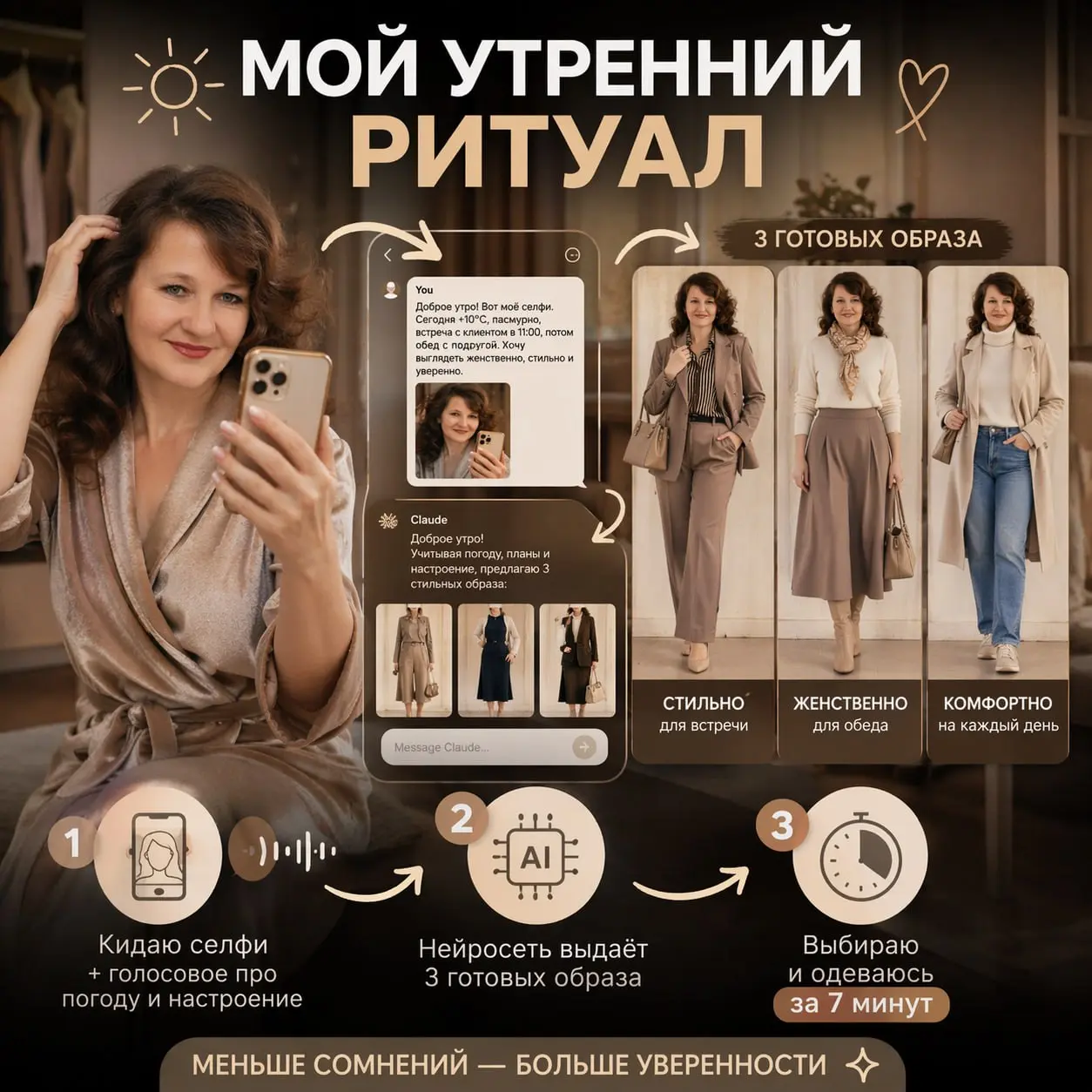 Утром нечего надеть? 🤍
Сколько времени, настроения и сил уходит не на сами сборы, а на бесконечный внутренний диалог с гардеробом, когда вещи есть, а ощущения готового образа нет | Сетка — социальная сеть от hh.ru