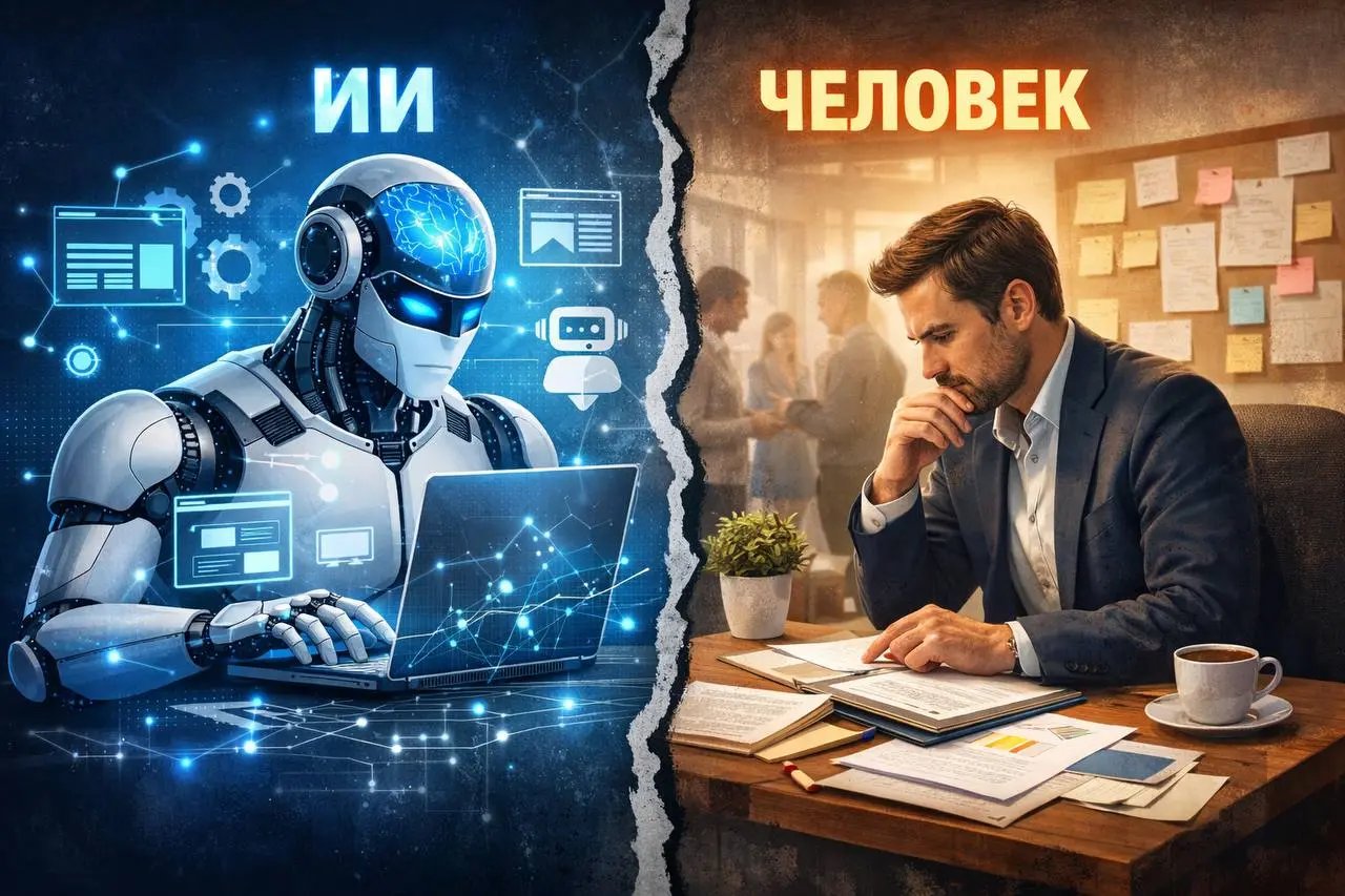 ИИ всё сделает. Или нет?
Сейчас лента выглядит одинаково у всех:
«Сделаю сайт за 2 дня с помощью ИИ»,
«Автоматизирую бизнес»,
«Заменю вам сотрудников ботами» | Сетка — социальная сеть от hh.ru
