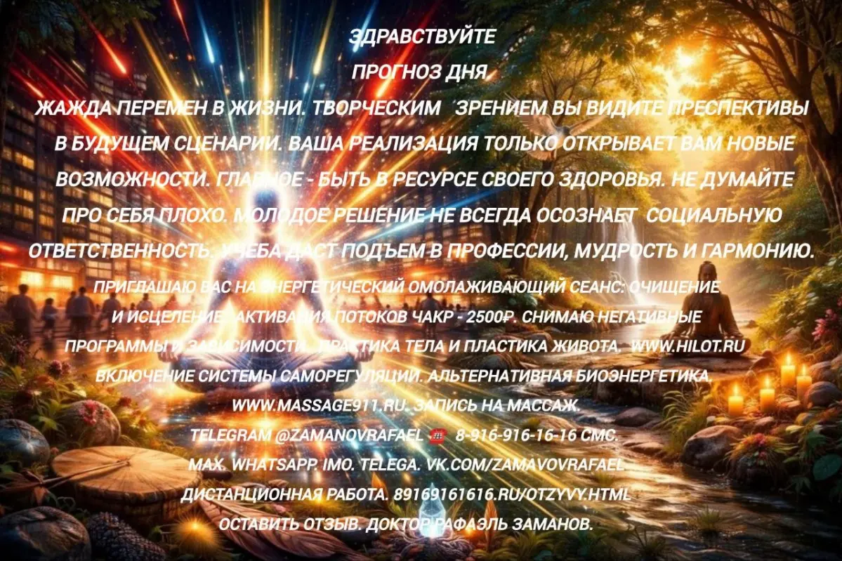 Здравствуйте
Прогноз дня.
Жажда перемен в жизни. Творческим   Зрением вы видите преспективы в будущем сценарии. Ваша реализация только открывает вам новые возможности | Сетка — социальная сеть от hh.ru