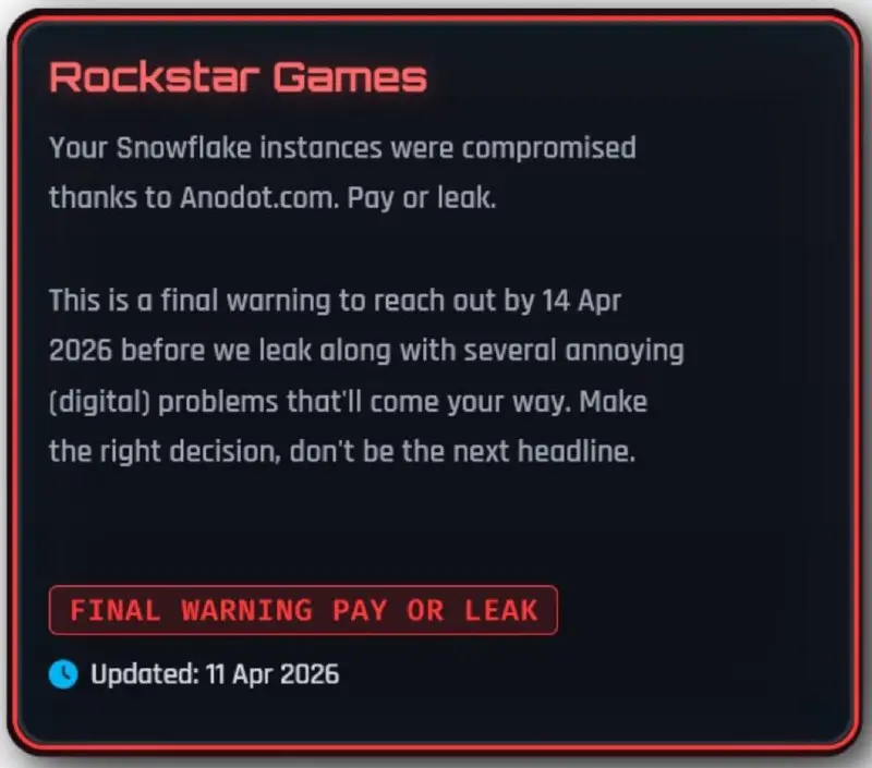 Группировка ShinyHunters заявила о компрометации инфраструктуры Rockstar Games | Сетка — социальная сеть от hh.ru