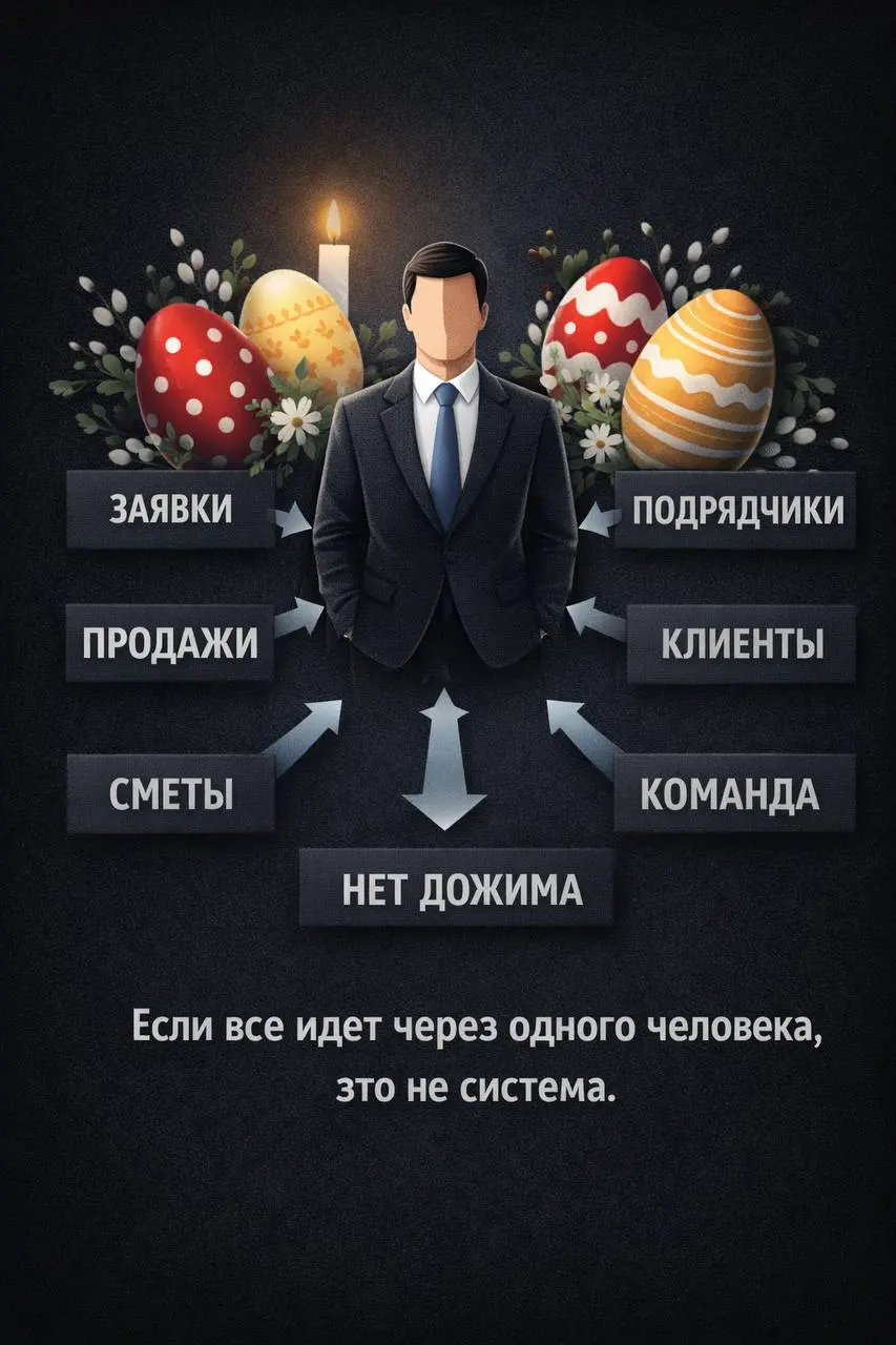 Главная ошибка собственника: все держать на себе
Сегодня Пасха. Для многих это день семьи, паузы в работе и в голове. В 2026 году православная Пасха действительно приходится на воскресенье, 12 апреля | Сетка — социальная сеть от hh.ru