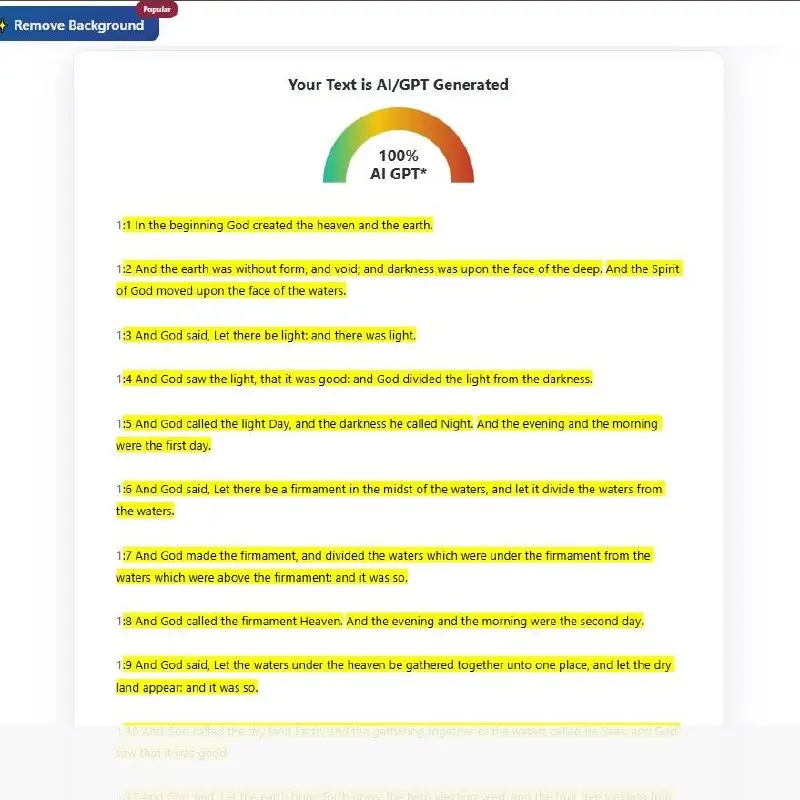 Проверка генерации текста от ИИ через ZeroGPT. Смешно :(
Библия: 100% ИИ.
Конституция США: 70% ИИ.
Гимн Великобритании: 72% ИИ.
🟪 MAX ❤ TG
В этом посте были ссылки, но мы их удалили по правилам Сетки | Сетка — социальная сеть от hh.ru