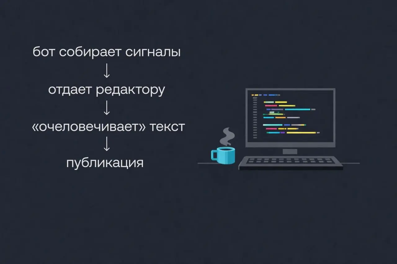 Выходные снова утекли в вайб-кодинг
Продаю себе это как «изучение технологий изнутри». Сам верю (почти) 😅
Собрал два ИИ-бота ⤵️
Первый — маскирует ИИ-тексты | Сетка — социальная сеть от hh.ru