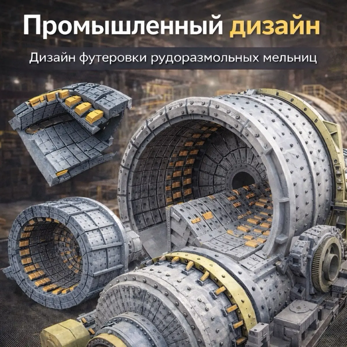 Дизайн футеровки рудоразмольных мельниц