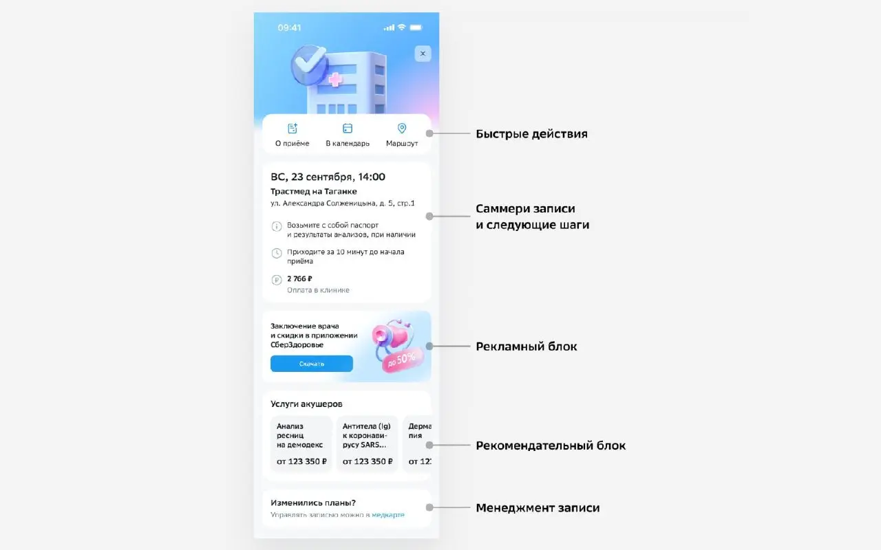🏥 Экран «Вы записаны» может быть не формальностью, а точкой роста продукта
Обычно после записи к врачу пользователь видит простой экран подтверждения и идет дальше | Сетка — социальная сеть от hh.ru
