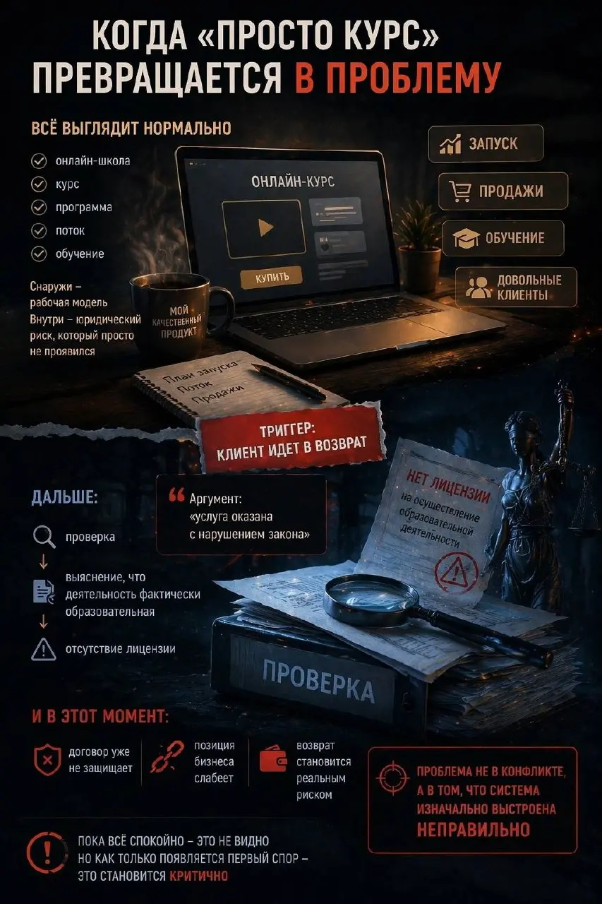 Когда «просто курс» превращается в проблему
⬇️Сценарий, который встречается регулярно:

эксперт запускает онлайн-школу
продает курс
есть программа
есть поток
есть полноценное обучение

Снаружи - рабоч... | Сетка — социальная сеть от hh.ru