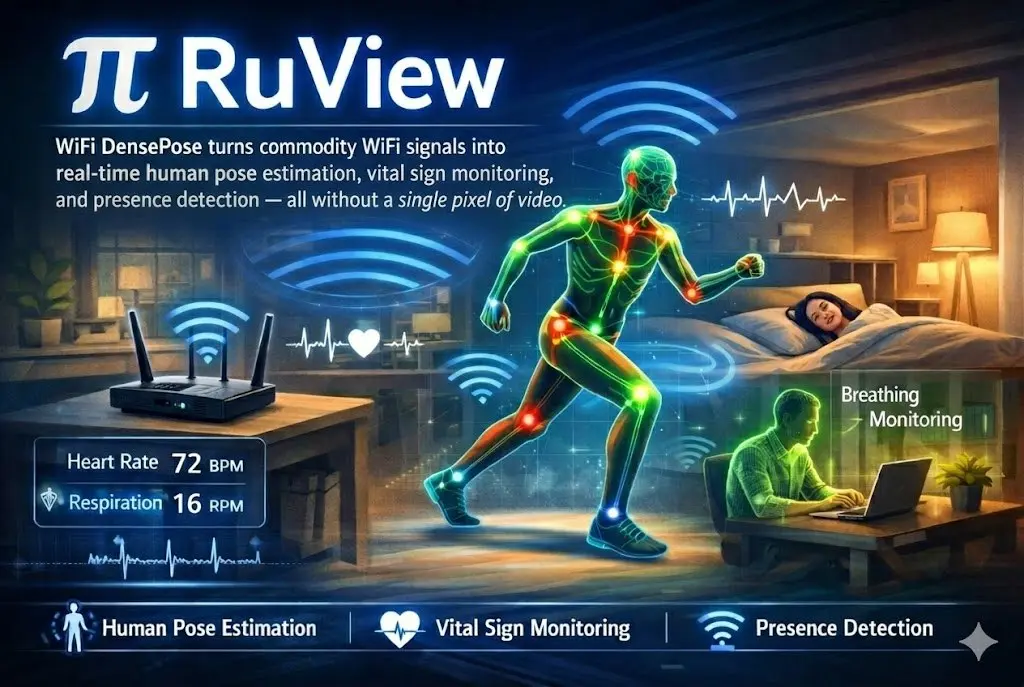 RuView
Это программное обеспечение, использующее сигналы Wi-Fi для оценки позы человека, мониторинга жизненно важных показателей и обнаружения присутствия без использования видеокамер | Сетка — социальная сеть от hh.ru