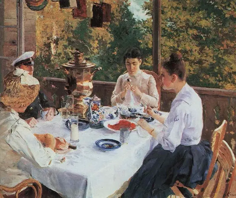 “За чайным столом”
Константин Коровин (1888)
Эта работа один из ранних примеров русского импрессионизма, который формировался буквально за такими вот столами | Сетка — социальная сеть от hh.ru