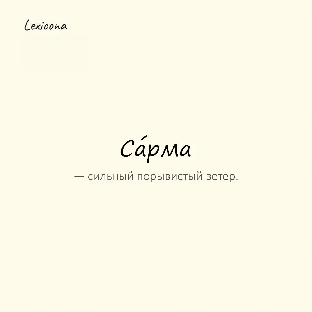 Са́рма — сильный порывистый ветер.
Пример употребления:
Сарма налетела внезапно. | Сетка — социальная сеть от hh.ru