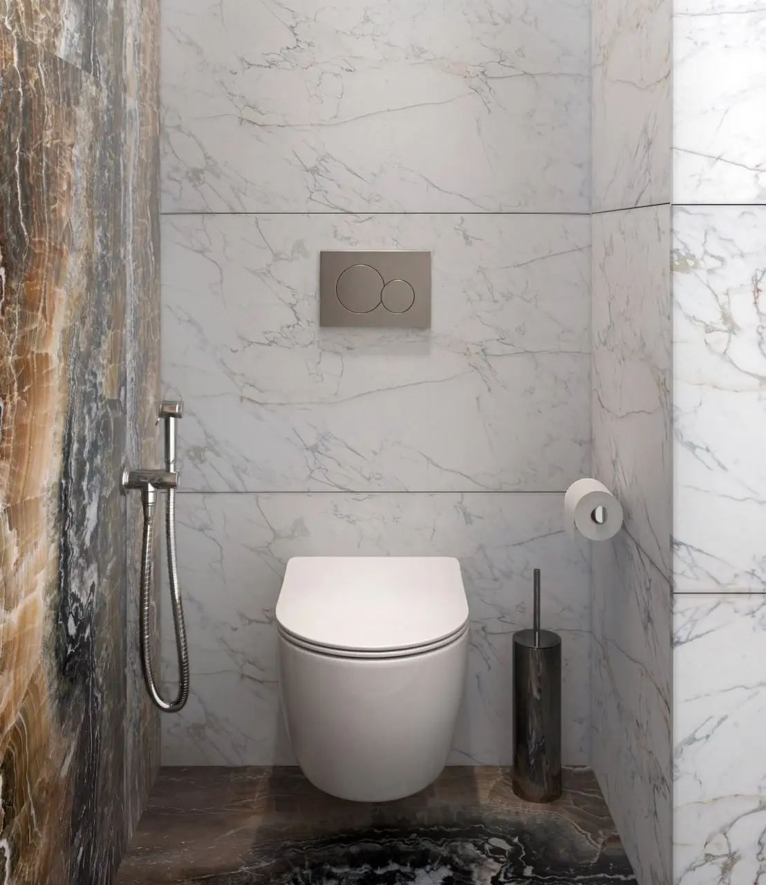 Визуализация гостевого санузла в квартире. Отделка Калакатта Голд, оникс | Сетка — социальная сеть от hh.ru