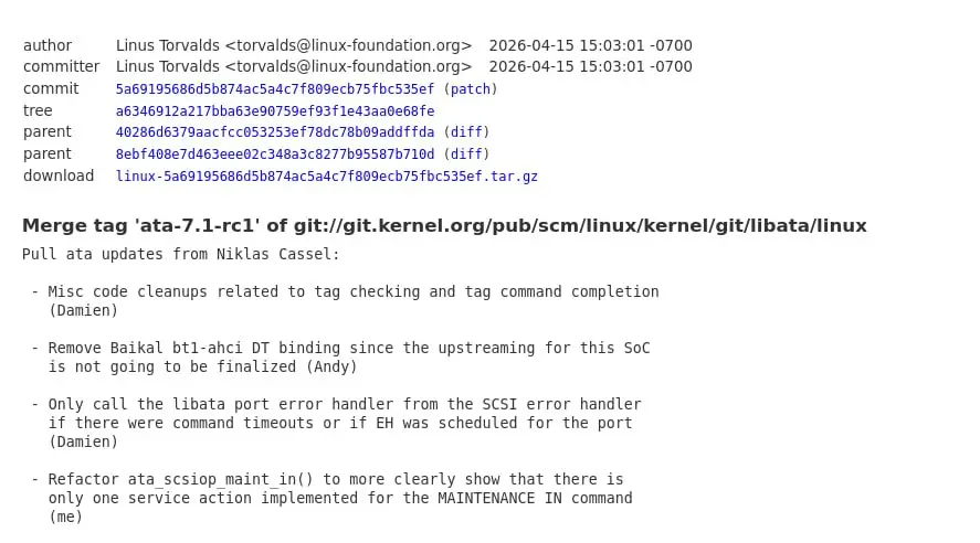 Linux вырубает поддержку процессоров «Байкал»
На версию ядра Linux 7.1 принят патч, который удаляет поддержку контроллеров AHCI SATA и PCIe, применяемых в SoC Baikal‑T1 | Сетка — социальная сеть от hh.ru