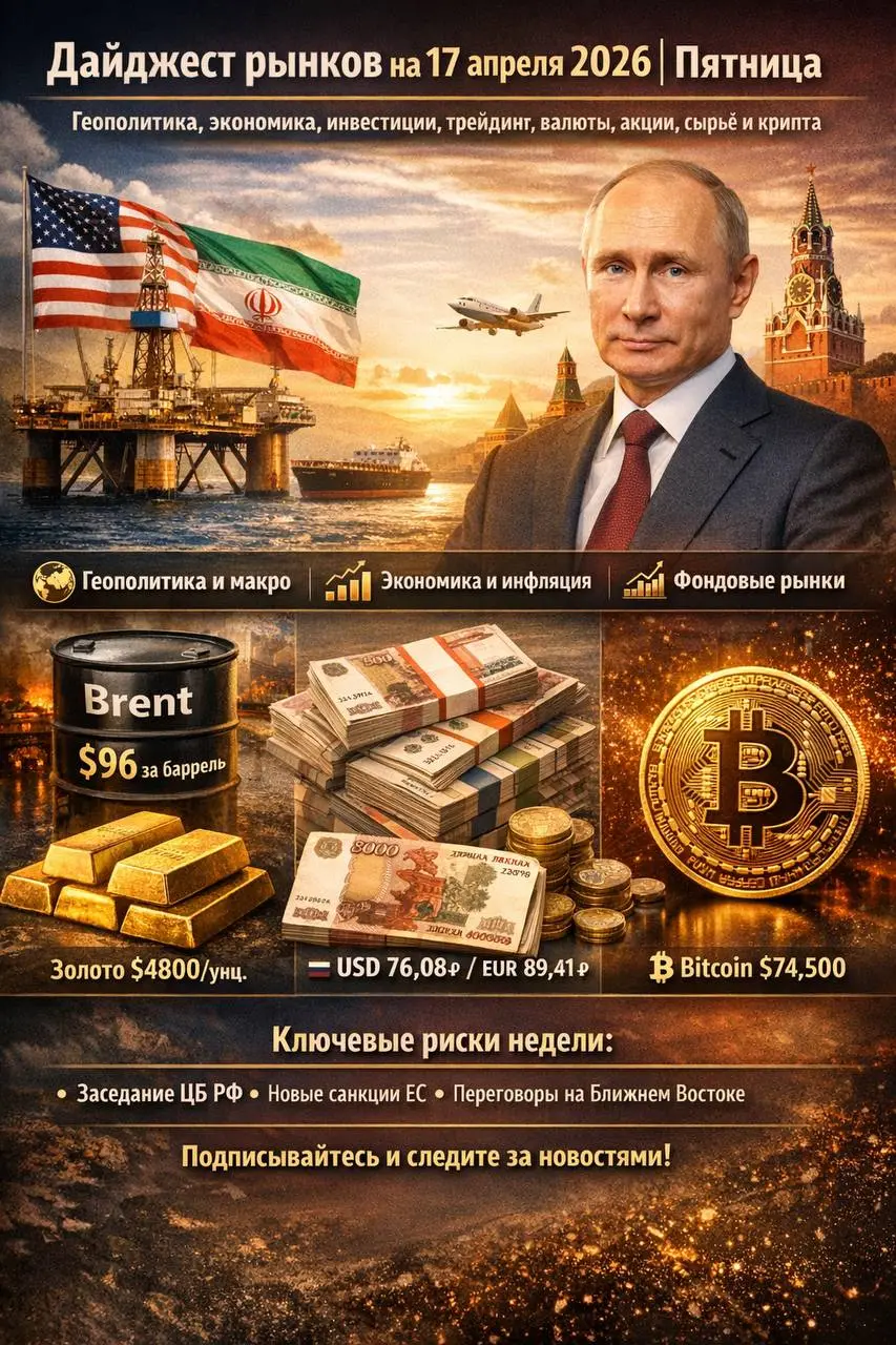 🚨 Дайджест рынков на 17 апреля 2026 | Пятница
Геополитика, экономика, инвестиции, трейдинг, валюты, акции, сырьё и крипта
Добрый день, друзья! Сегодняшний день проходит под знаком надежд на деэскалаци... | Сетка — социальная сеть от hh.ru