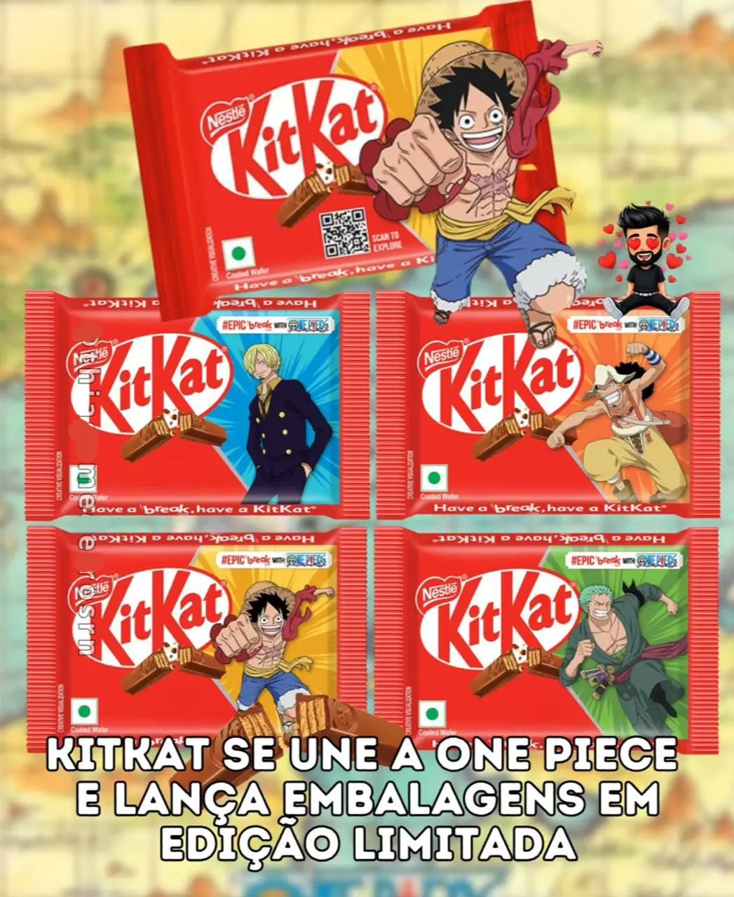 Индийский KitKat дропнул лимитированную линейку по One Piece. Теперь в местных супермаркетах можно залутать шоколадки с Луффи, Зоро, Санджи и Усоппом | Сетка — социальная сеть от hh.ru