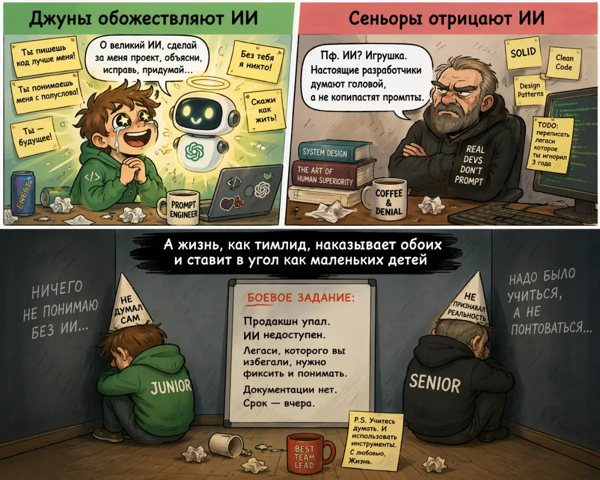 Джуны и сеньоры в ИИ | Сетка — социальная сеть от hh.ru