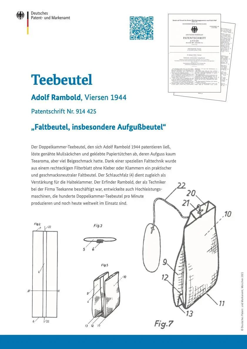 Немного неожиданная, но интересная находка: https://www.dpma.de/docs/postergalerieneu/25teebeutel.pdf Немецкий патент на чайный пакетик 1944 года. | Сетка — социальная сеть от hh.ru