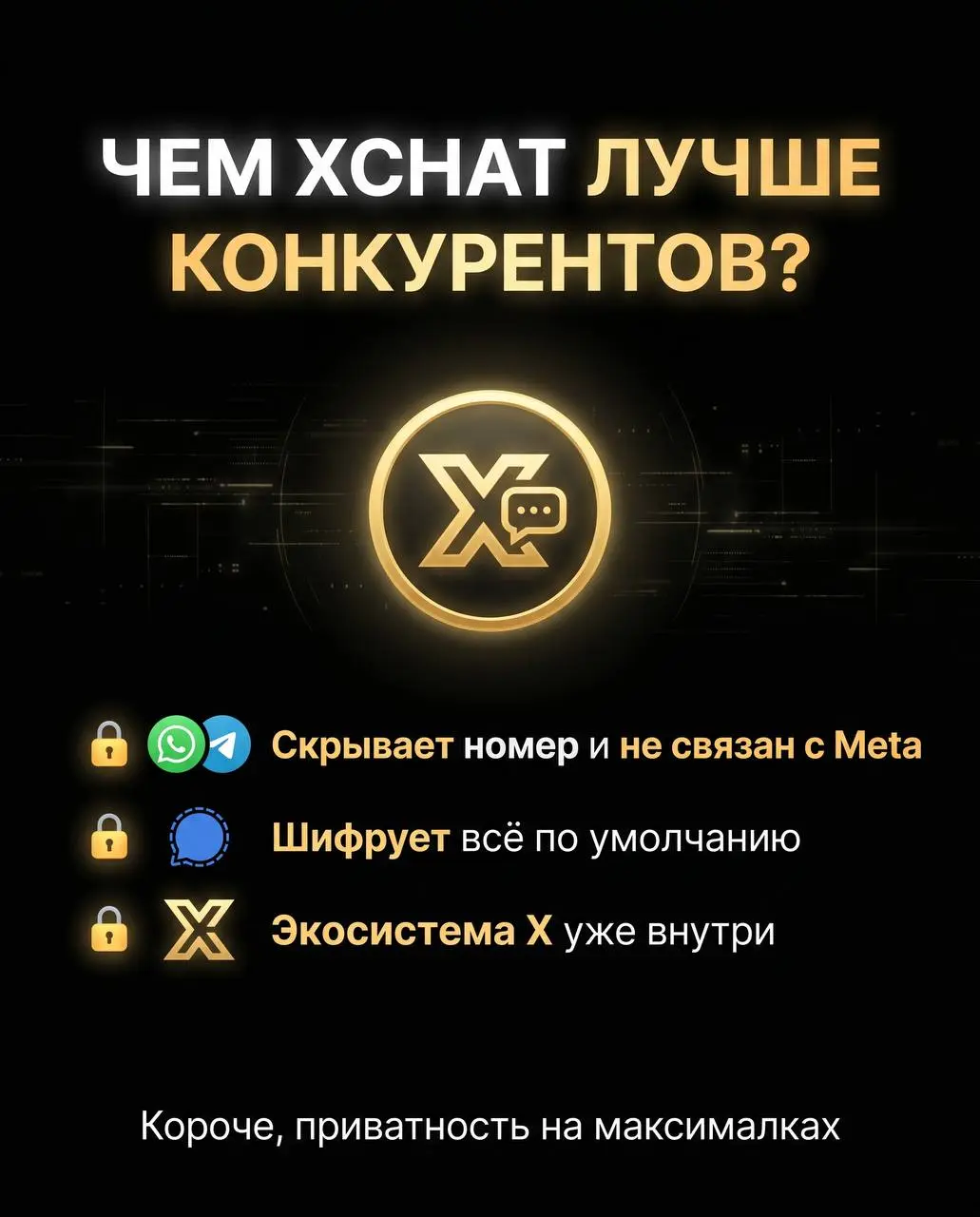 Девочки и мальчики, я тут прям загорелась 🔥
23 апреля выходит XChat — новый мессенджер от Илона Маска. И судя по всему, это будет совсем другой уровень приватности | Сетка — социальная сеть от hh.ru