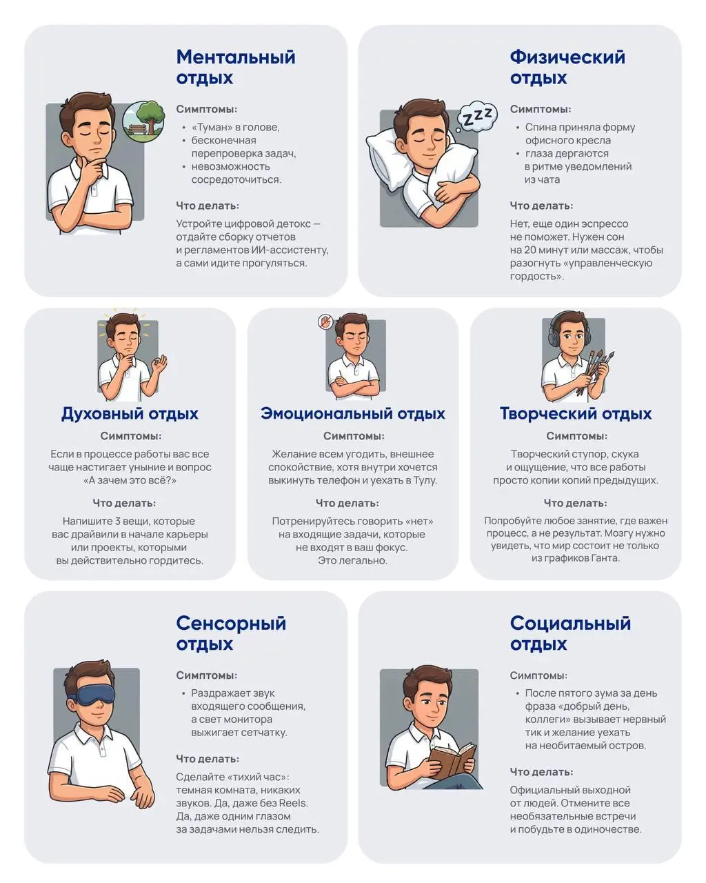 В январе показывал научную классификацию видов отдыха, но, вспомнил историю про выбор джемов и повесил эту картинку - тут понятнее)
В этом посте были ссылки, но мы их удалили по правилам Сетки | Сетка — социальная сеть от hh.ru