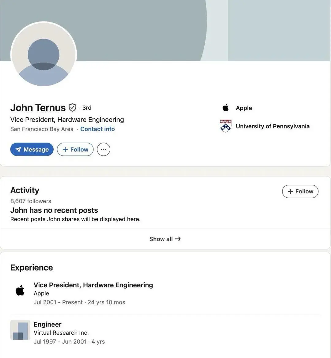 Вот так выглядит LinkedIn-страница следующего CEO компании Apple | Сетка — социальная сеть от hh.ru