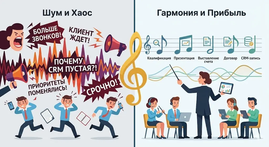 #УправляйДаПродавай
СНАЧАЛА СИСТЕМА, ПОТОМ КРИКИ: КАК ПЕРЕСТАТЬ ЛОМАТЬ ОТДЕЛ ПРОДАЖ
Многие уверены, что управлять продажами = чаще и жёстче давить на людей: обычно, в дело идут магические фразы “Больш... | Сетка — социальная сеть от hh.ru