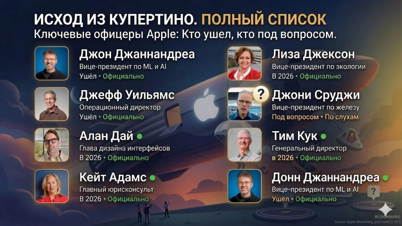 Исход из Купертино: Apple меняет руководство
Подтвердились слухи о грядущей смене власти в Apple: 1 сентября Тим Кук покинет пост генерального директора | Сетка — социальная сеть от hh.ru
