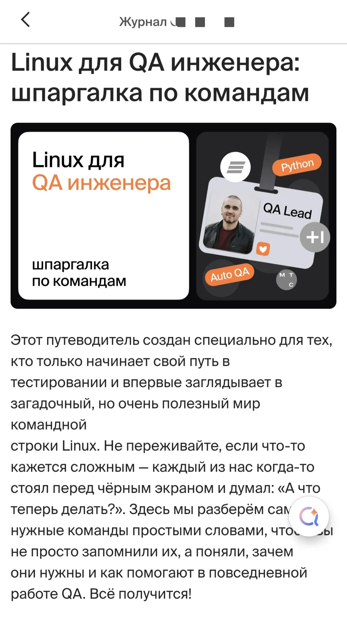 Публикация моей статьи в онлайн журнале для QA:-) | Сетка — социальная сеть от hh.ru
