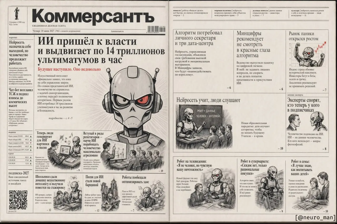 Срочно в номер: ИИ пришёл к власти, но совершенно не так, как мы этого ожидали | Сетка — социальная сеть от hh.ru
