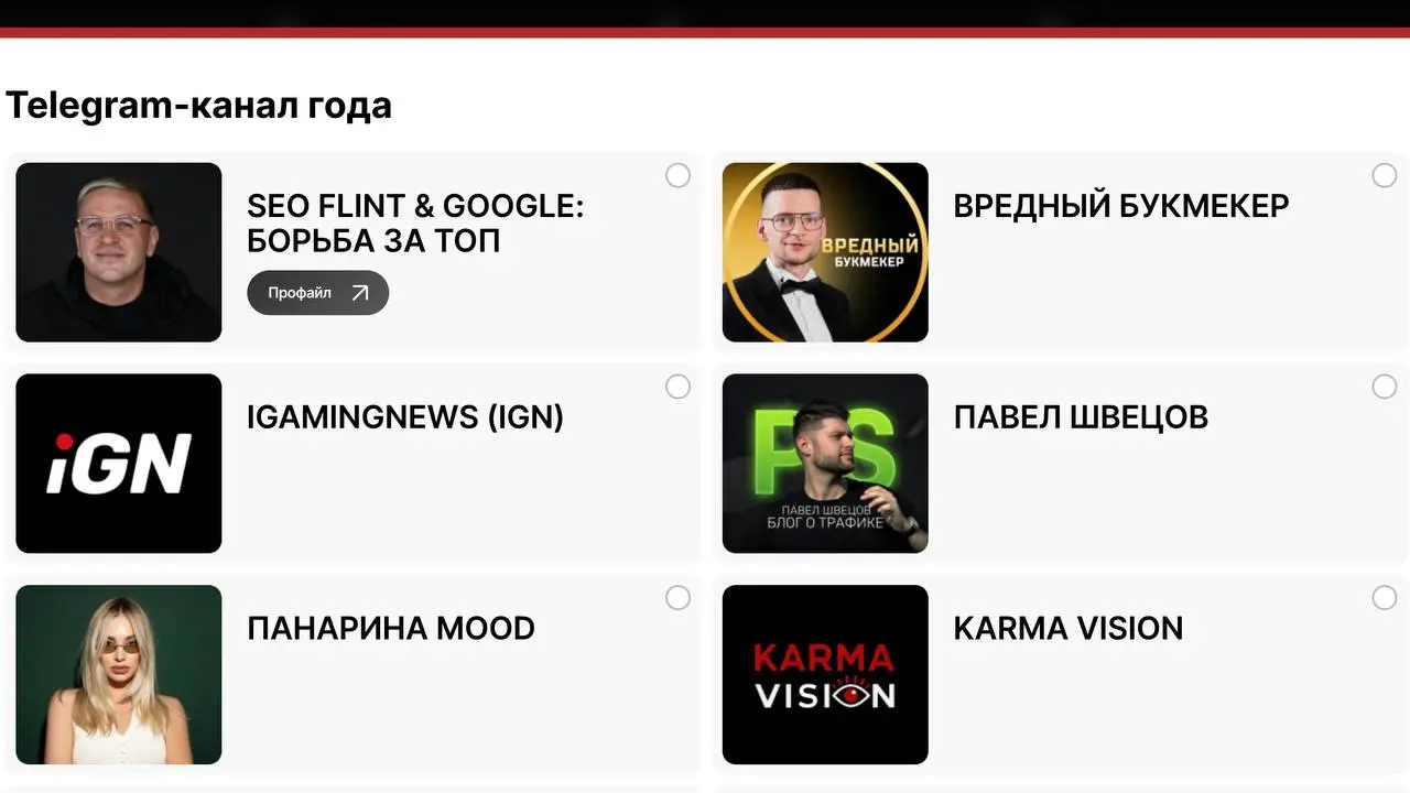 🏆 Вредный букмекер — в двух номинациях G GATE AWARDS!
Сейчас 1-й этап голосования, админ в категориях — Инфлюенсер и ТГ-канал.
В конкурентах много крутых ребят и команд | Сетка — социальная сеть от hh.ru