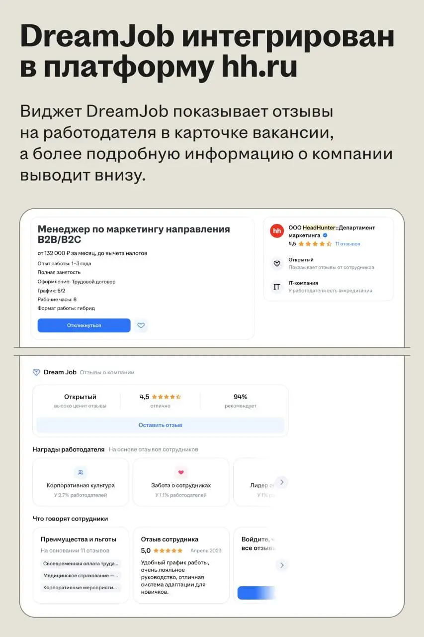 DreamJob — крупнейший ресурс с отзывами сотрудников в России | Сетка — социальная сеть от hh.ru