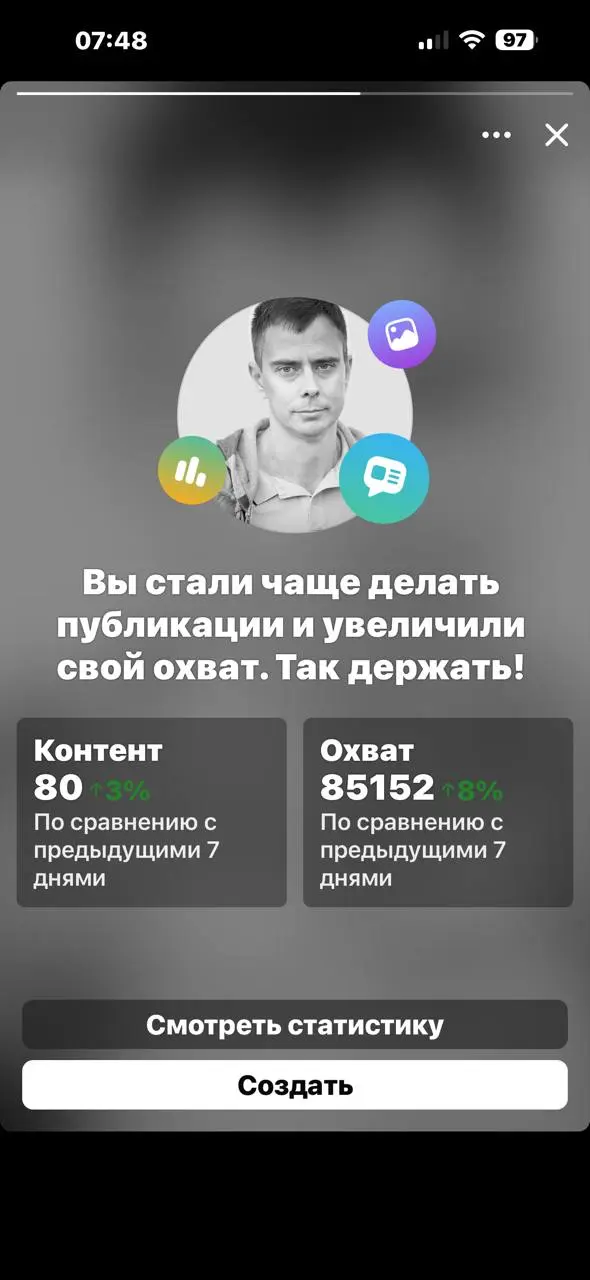 Итоги в запрещенной соц.сети ФБ за неделю. 85к охват. Я просто руками копирую посты из Телеграмма в ФБ, хотя мечтаю об автоматизации. Пишут много гадостей, тут надо признать, т.к | Сетка — социальная сеть от hh.ru