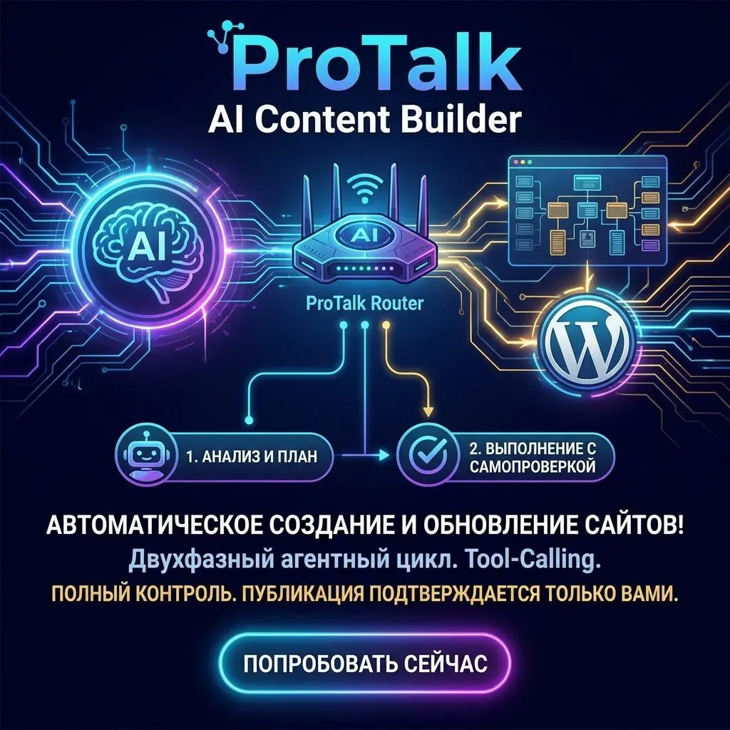 🤯WORDPRESS САМ НАПИШЕТ КОНТЕНТ
ProTalk AI Content Builder — это ИИ-агент, который создаёт страницы для твоего сайта без твоего участия, кроме кнопки «подтвердить» ✨ | Сетка — социальная сеть от hh.ru