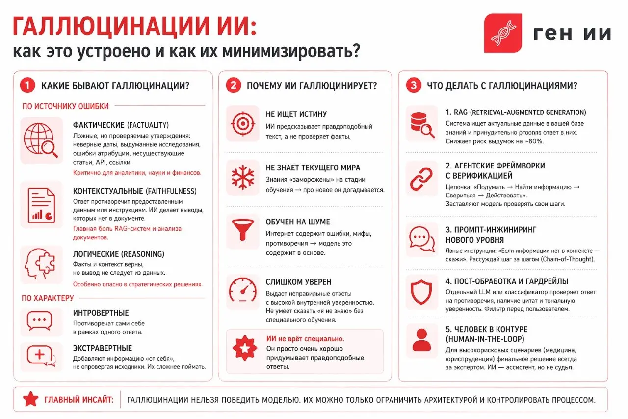 Галлюцинации ИИ: как это устроено и как их минимизировать?
Друзья, привет, давно у нас не было постов в формате #ликбез. Будет много текста, но тема важная и всех волнует | Сетка — социальная сеть от hh.ru