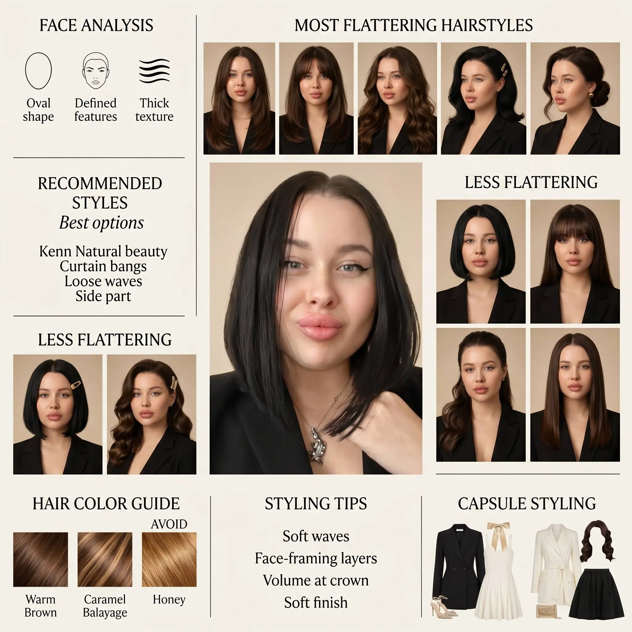 Create a high-end editorial “Hairstyle Analysis Board” using this portrait | Сетка — социальная сеть от hh.ru