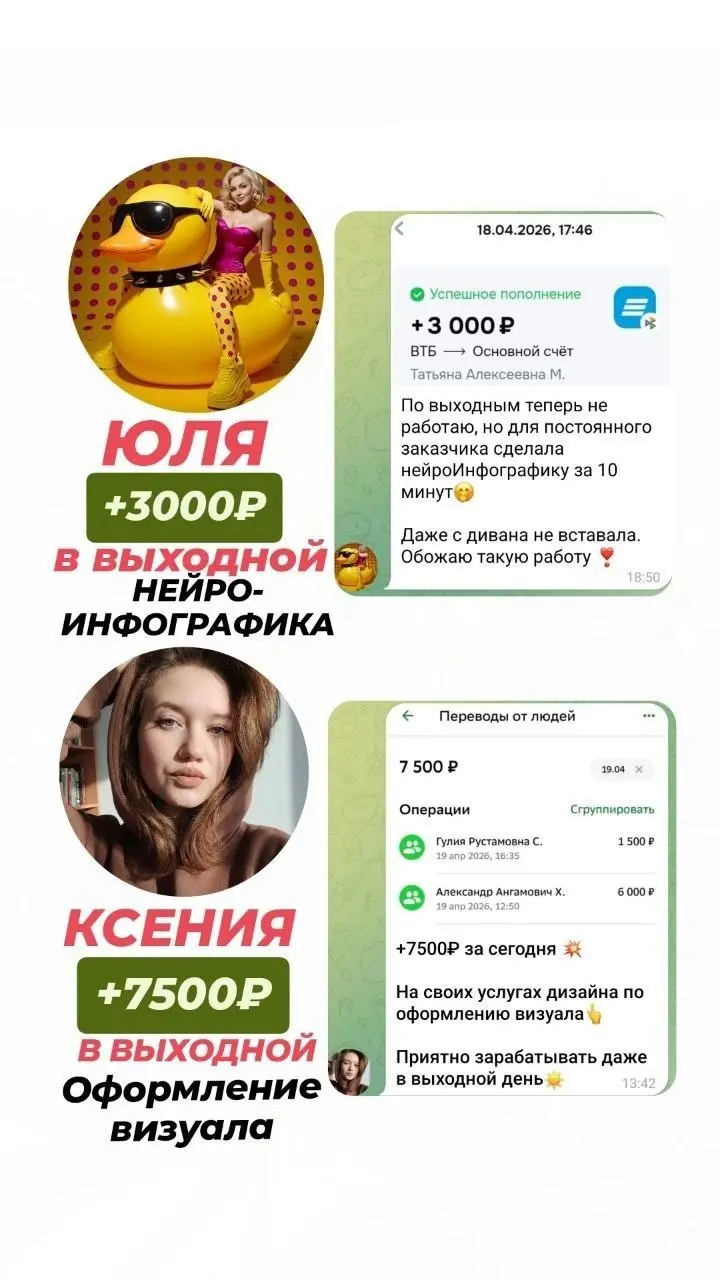 А МОЖНО ПОДРАБОТАТЬ В ВЫХОДНЫЕ ИЛИ ВЕЧЕРОМ?

БЕЗ ПРОБЛЕМ! КОНЕЧНО МОЖНО! 🔥
Смотри, сколько заработали наши девочки за выходной (за 1 неполный день):👇

💸+9.700₽ у Кристины за чат - боты
💸 +3 | Сетка — социальная сеть от hh.ru