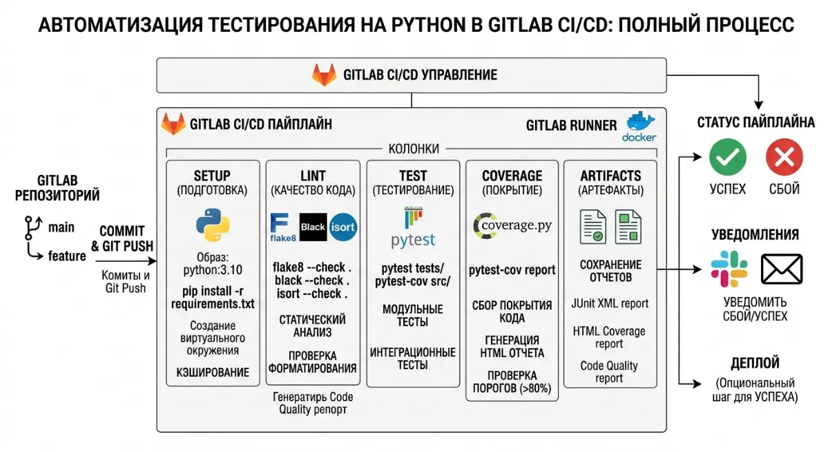 Технический рисунок процесса gitlab-ci для автотестов | Сетка — социальная сеть от hh.ru