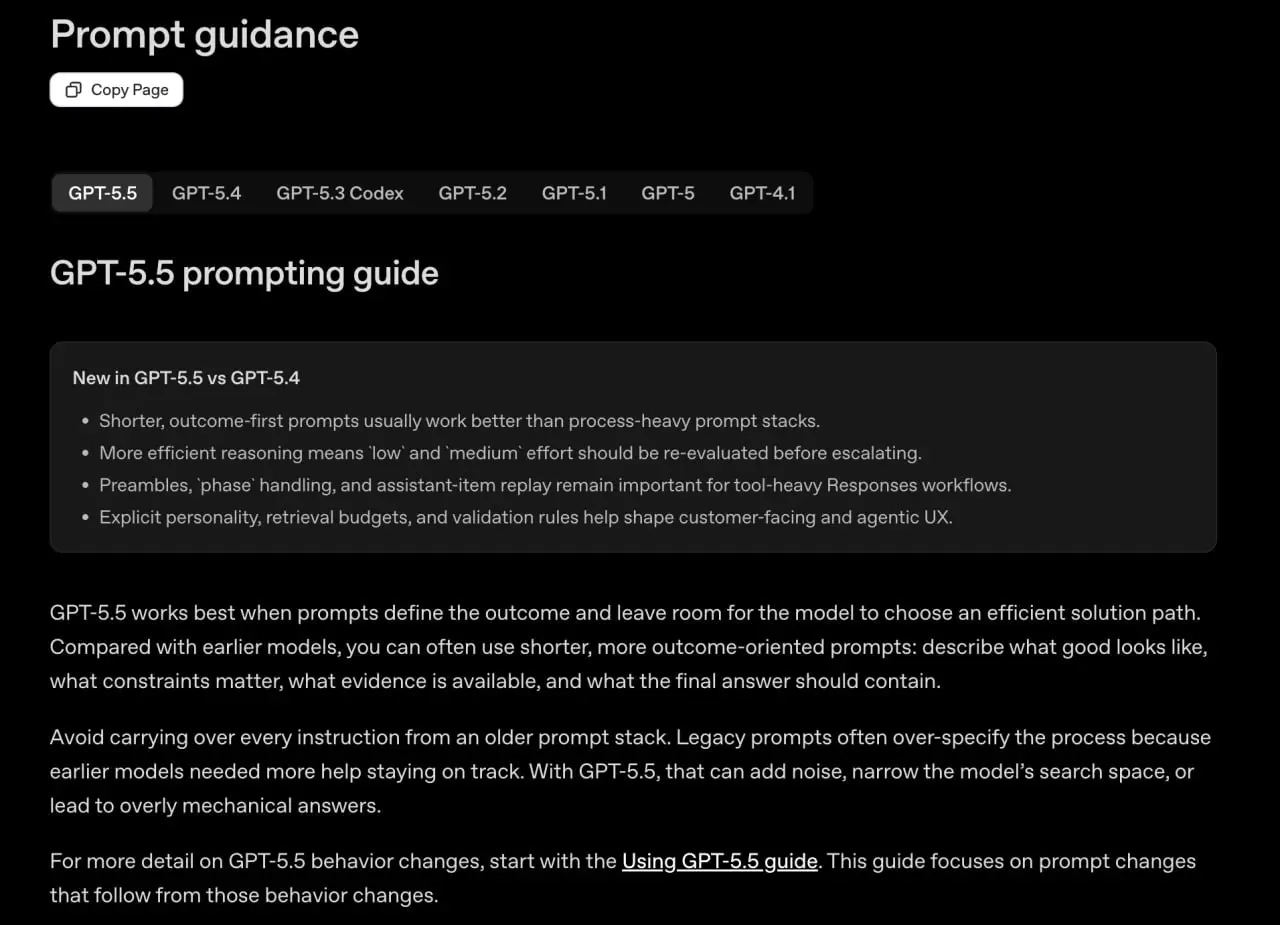 OpenAI дропнули гайд по правильному написанию промтов для GPT-5.5
Изменений мало, но они важные:
— Разрабы советуют писать краткие промты с описанием цели, ограничений и формата ответа | Сетка — социальная сеть от hh.ru