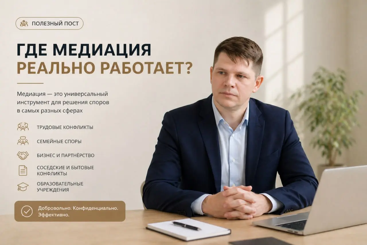 Где медиация реально работает?
Часто спрашивают:
«А где вообще эта медиация применима?»
Если честно — не везде.
Есть конфликты, где без суда или жёстких решений не обойтись | Сетка — социальная сеть от hh.ru