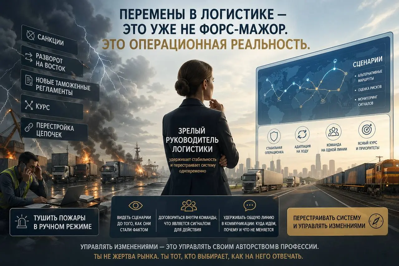 Перемены в логистике — это уже не форс-мажор. Это операционная реальность.
Недавно читала материал про лидерство в эпоху неуправляемых изменений. И поймала себя на мысли: это же про нас. Про логистику | Сетка — социальная сеть от hh.ru