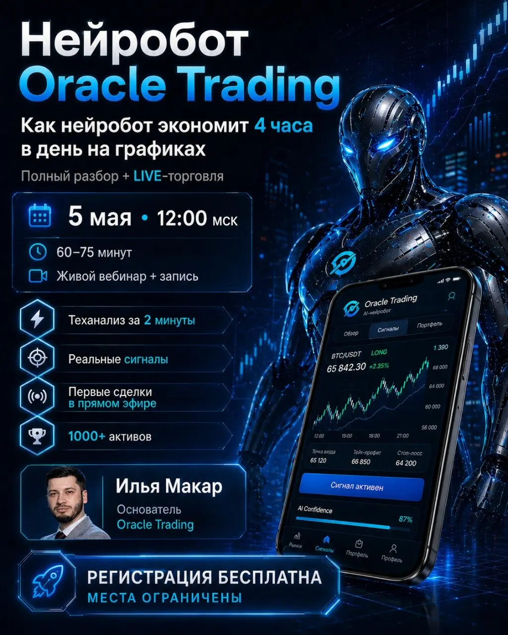 Как нейробот Oracle Trading экономит 4 часа в день на графиках: полный разбор + LIVE-торговля 5 мая
Дата и время: 5 мая (вторник) в 12:00 по Москве
Продолжительность: 60–75 минут + ответы на вопросы
Ф... | Сетка — социальная сеть от hh.ru