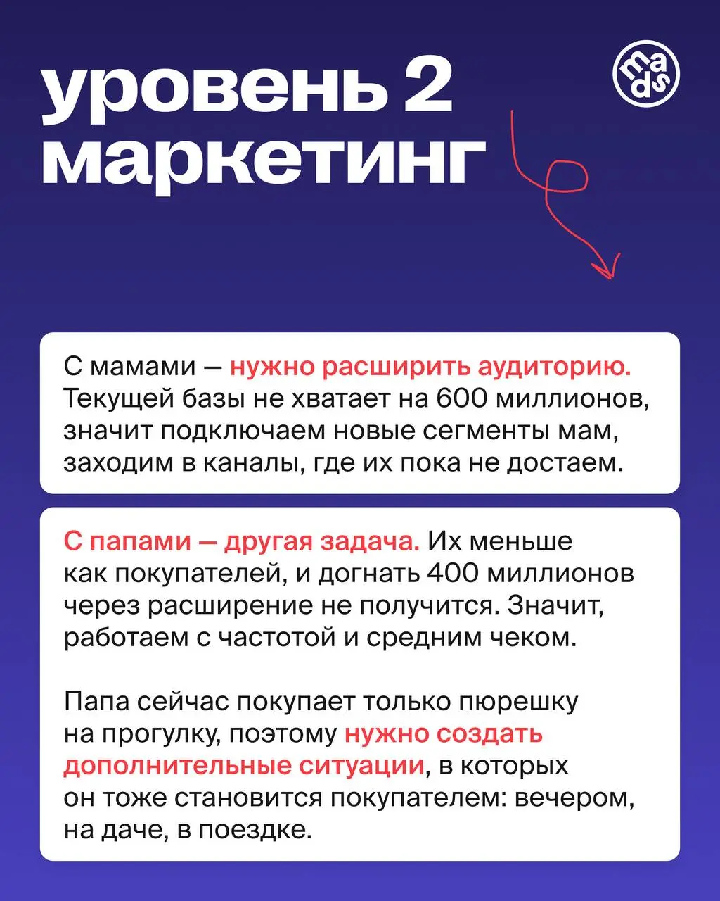 💥 Как декомпозировать цели?
Декомпозиция идет сверху вниз, через три уровня целей. Каждый уровень вытекает из предыдущего и проверяет его на реалистичность.
➡️ Уровень 1 | Сетка — социальная сеть от hh.ru