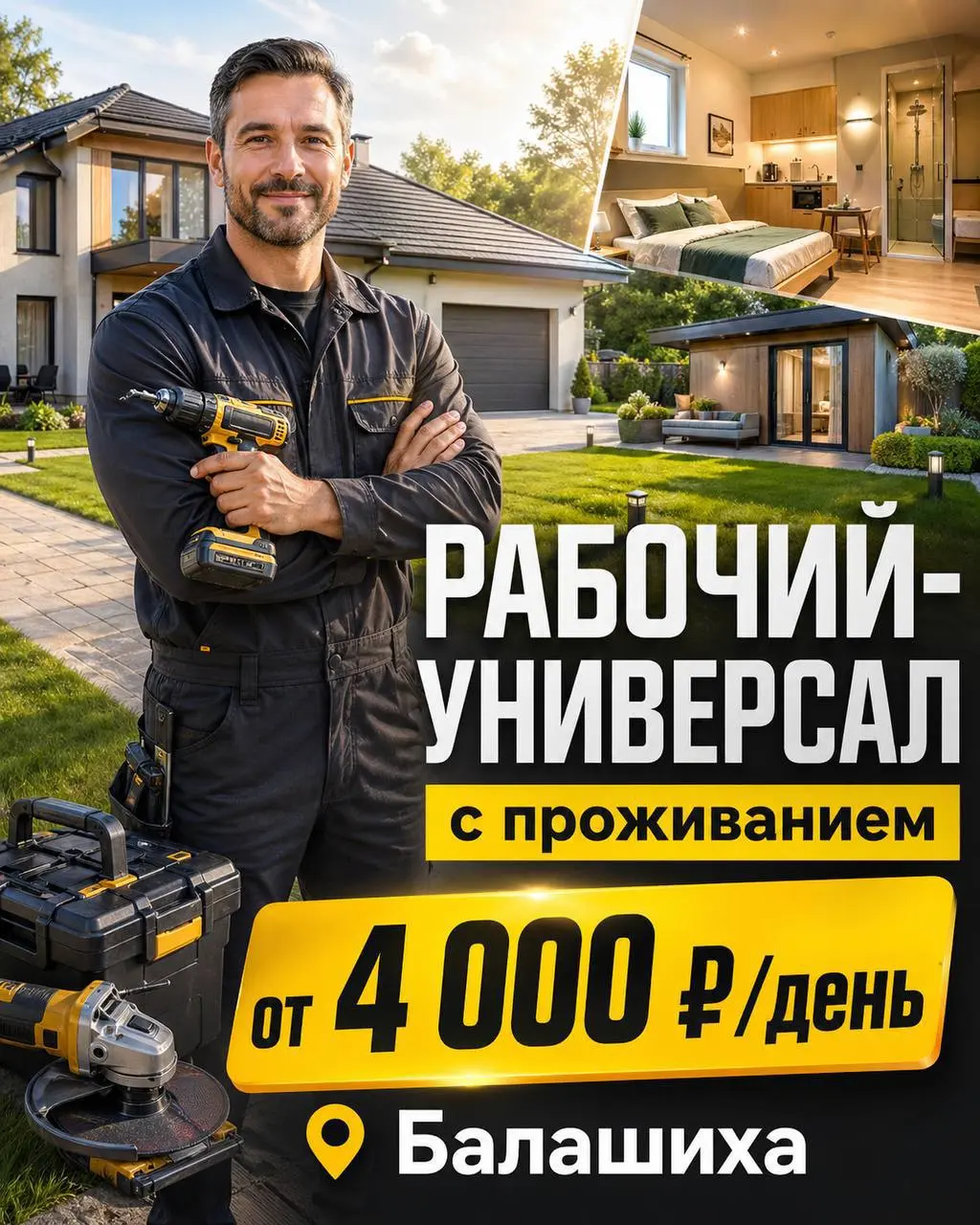 РАБОЧИЙ-УНИВЕРСАЛ С БЕСПЛАТНЫМ ПРОЖИВАНИЕМ
От 4 000₽/смена
Прямой работодатель
• район Балашихи Московской области, м | Сетка — социальная сеть от hh.ru