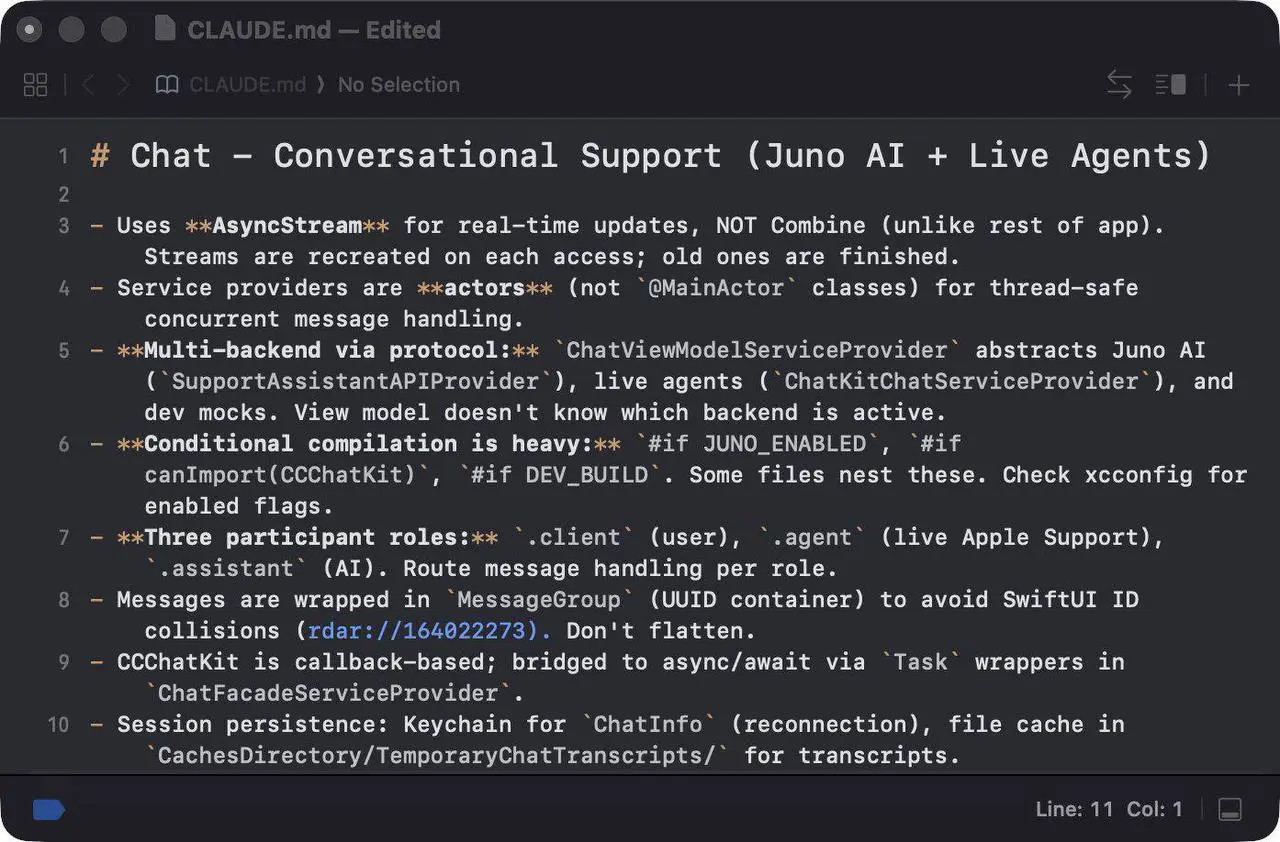 Apple случайно не удалила файл Claude.md в обновлении приложения «Поддержка Apple»
Вайбкодят получается даже в Apple | Сетка — социальная сеть от hh.ru