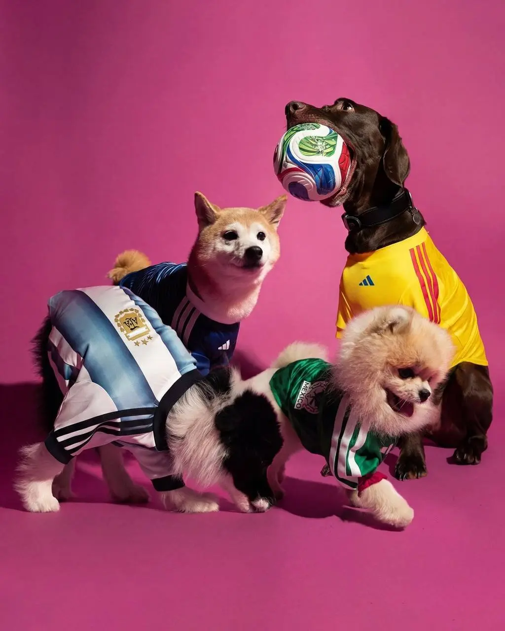 Adidas дропнул целую коллекцию джерси для питомцев. Она приурочена к World Cup 2026 и в ней есть шмот с флагами и атрибутикой Аргентины, Колумбии, Мексики, Японии и США | Сетка — социальная сеть от hh.ru