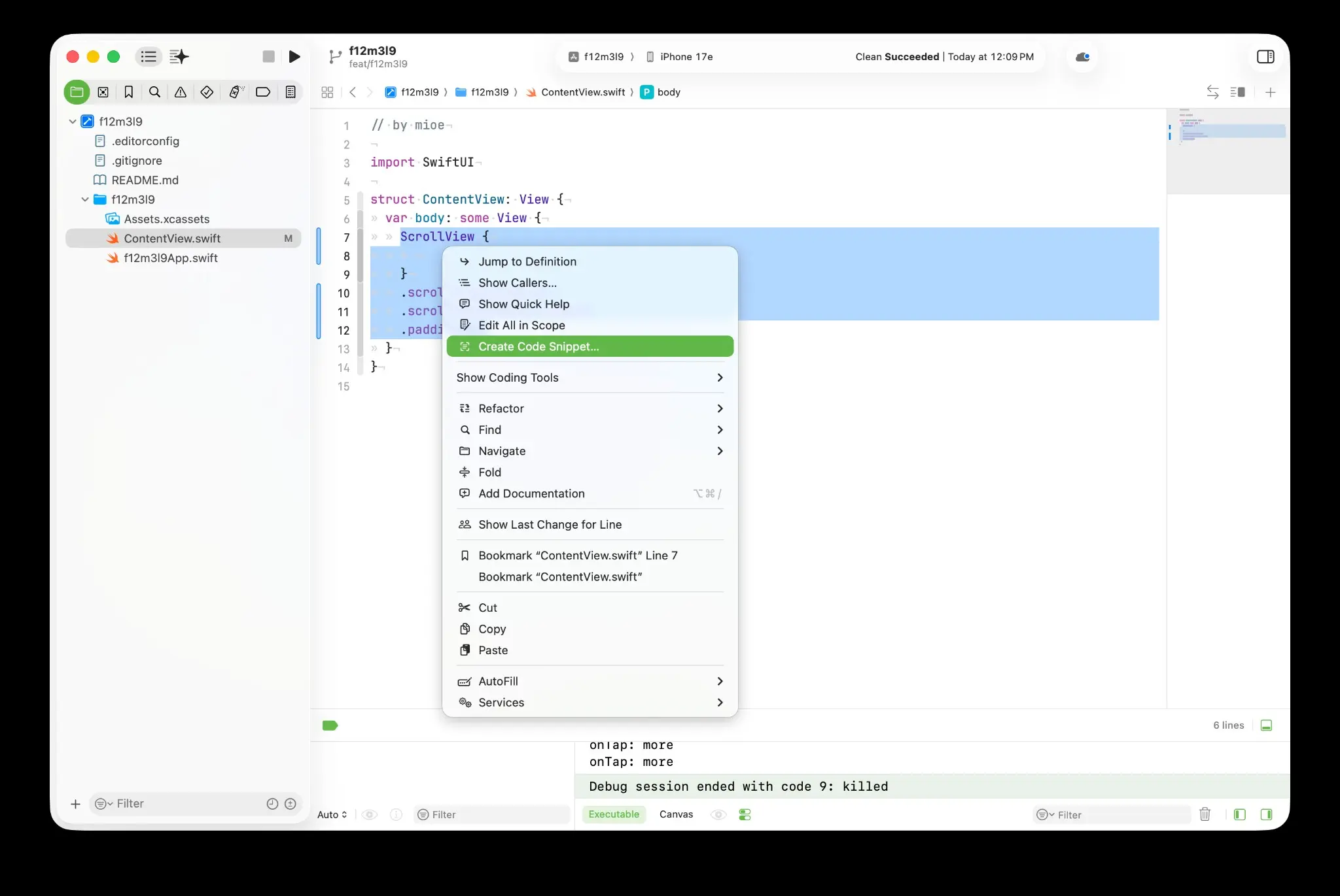 Snippet-ы в XCode | Сетка — социальная сеть от hh.ru