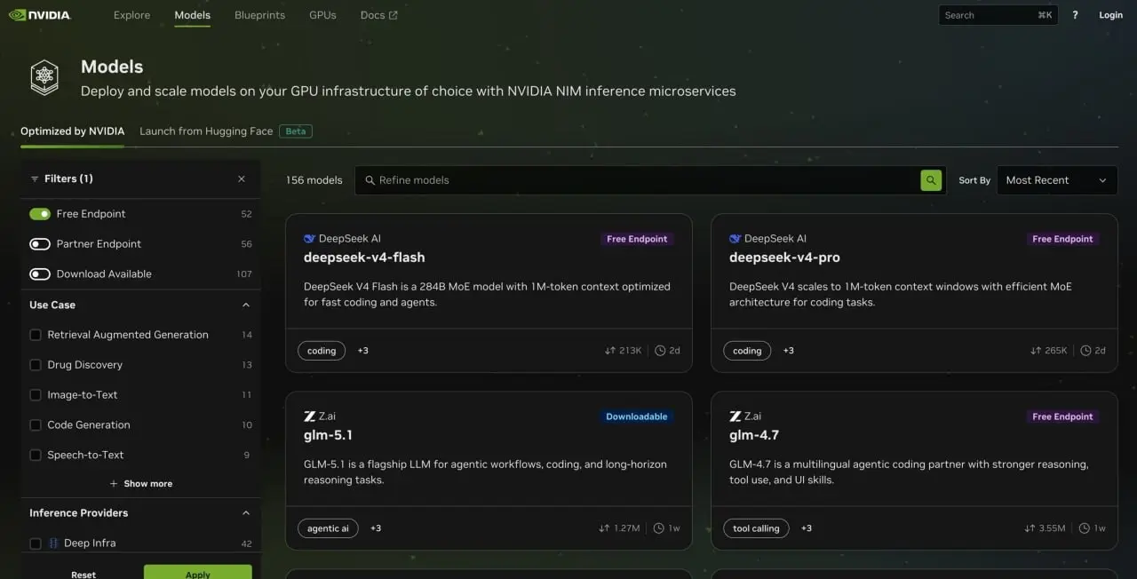 🤯NVIDIA РАЗДАЁТ ХАЛЯВНЫЕ ИИ
NVIDIA открыла бесплатный API-доступ к мощным моделям: DeepSeek V4, MiniMax M2.7, GLM 5.1, Gemma 4 и др | Сетка — социальная сеть от hh.ru