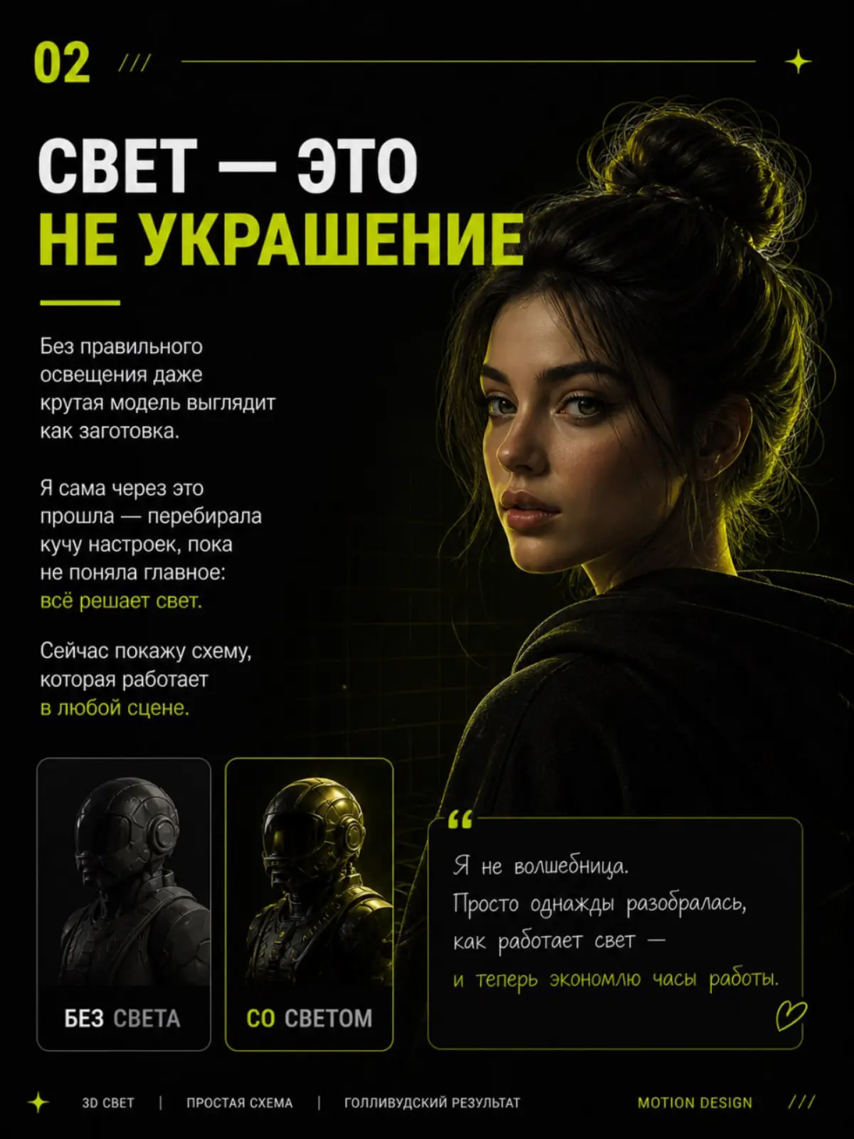 Долго не могла понять, почему мои 3D сцены выглядели как черновик. Модели нормальные, анимация есть -а картинка вме равно плоская. Оказалось, дело в свете | Сетка — социальная сеть от hh.ru