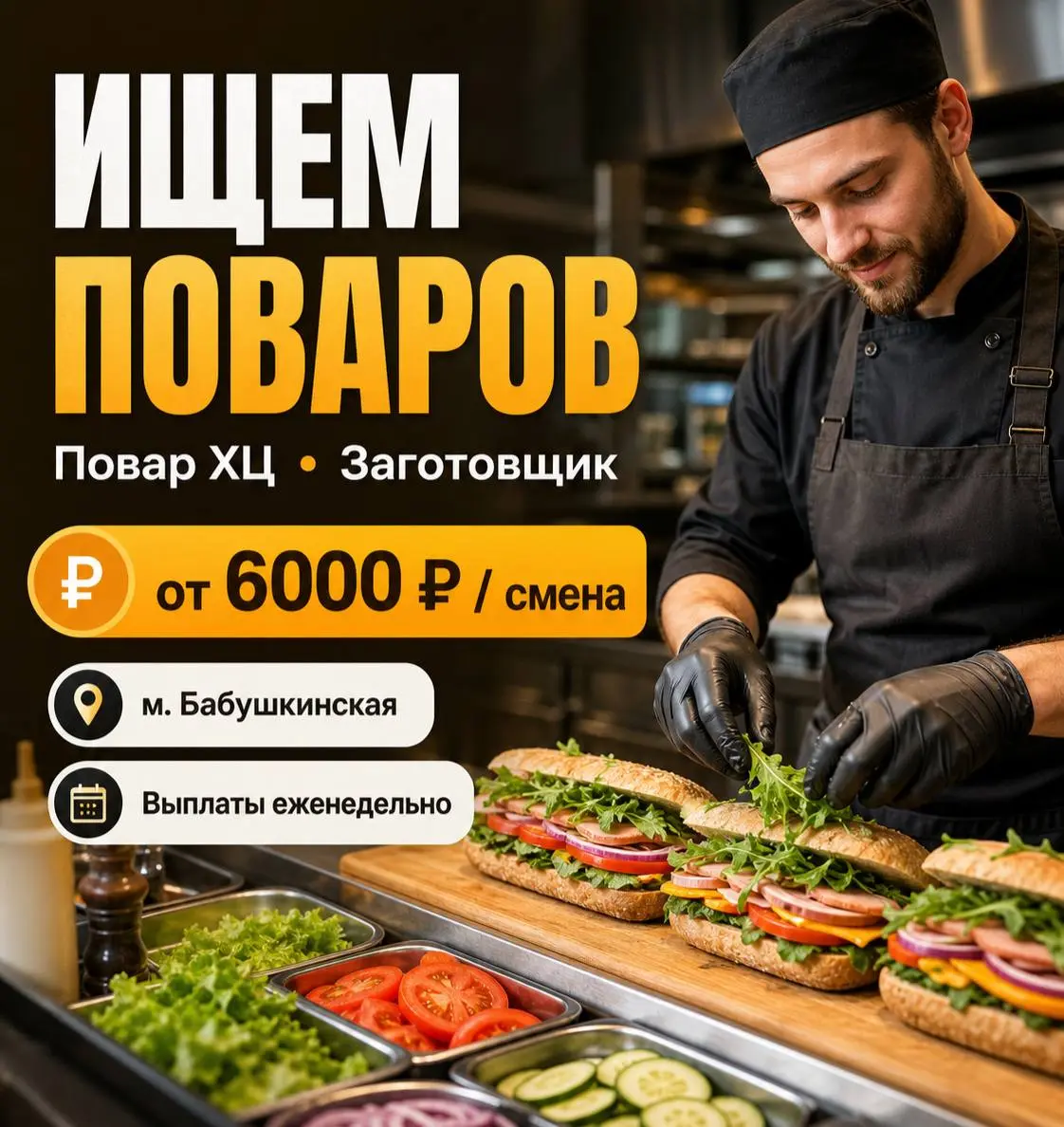 1️⃣ПОВАР ХОЛОДНОГО ЦЕХА,
2️⃣ПОВАР-ЗАГОТОВЩИК
От 6 000₽/смена
Прямой работодатель
• Москва, м. Бабушкинская
• Рестораны/Кафе
• @ArtemNCSB
Полное описание вакансии размещено в Телеграм и Макс | Сетка — социальная сеть от hh.ru