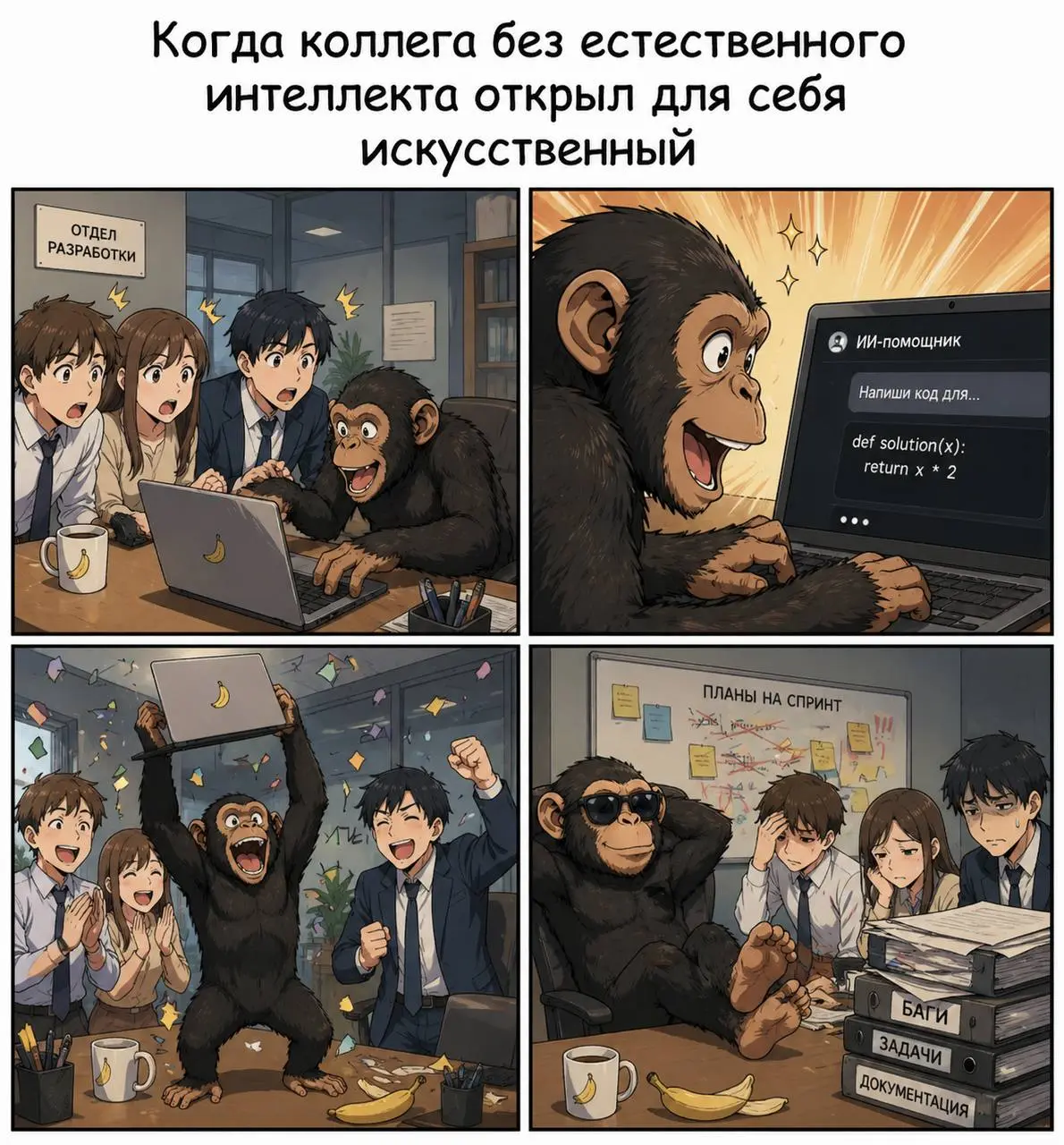 🤖 #ЕслиНетЗнаний
Рубрика: Воскресная мангаСгенерировано через ИИ
На днях почитал в одном из ТГ каналов у коллеги
Знания умноженные на ноль = ноль!
Если знаний нет, то ИИ вам не помощник 🤷‍♂️
Мой канал... | Сетка — социальная сеть от hh.ru